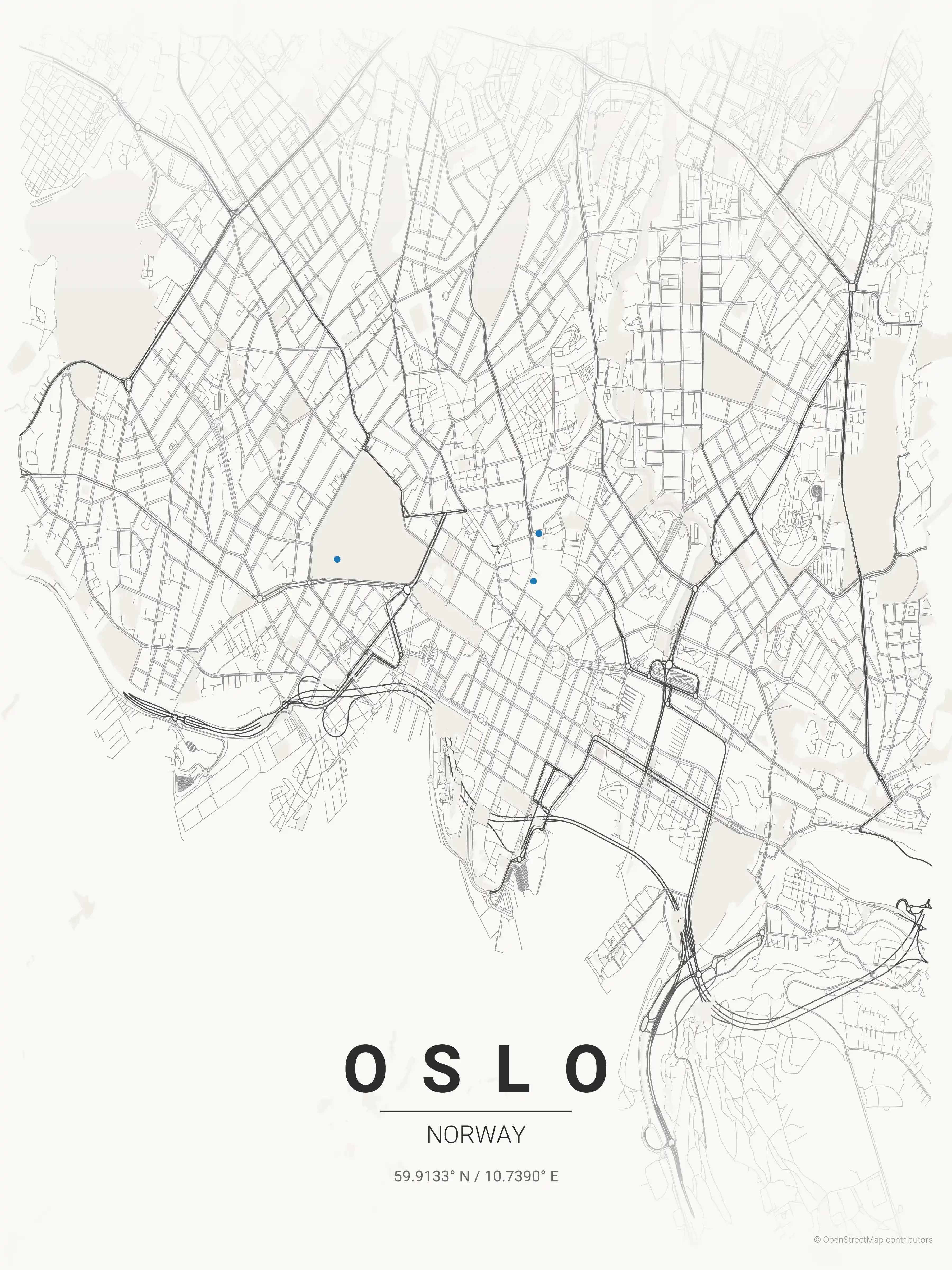Minimalist japanese_ink street map of Oslo, Norway - Urban grid art