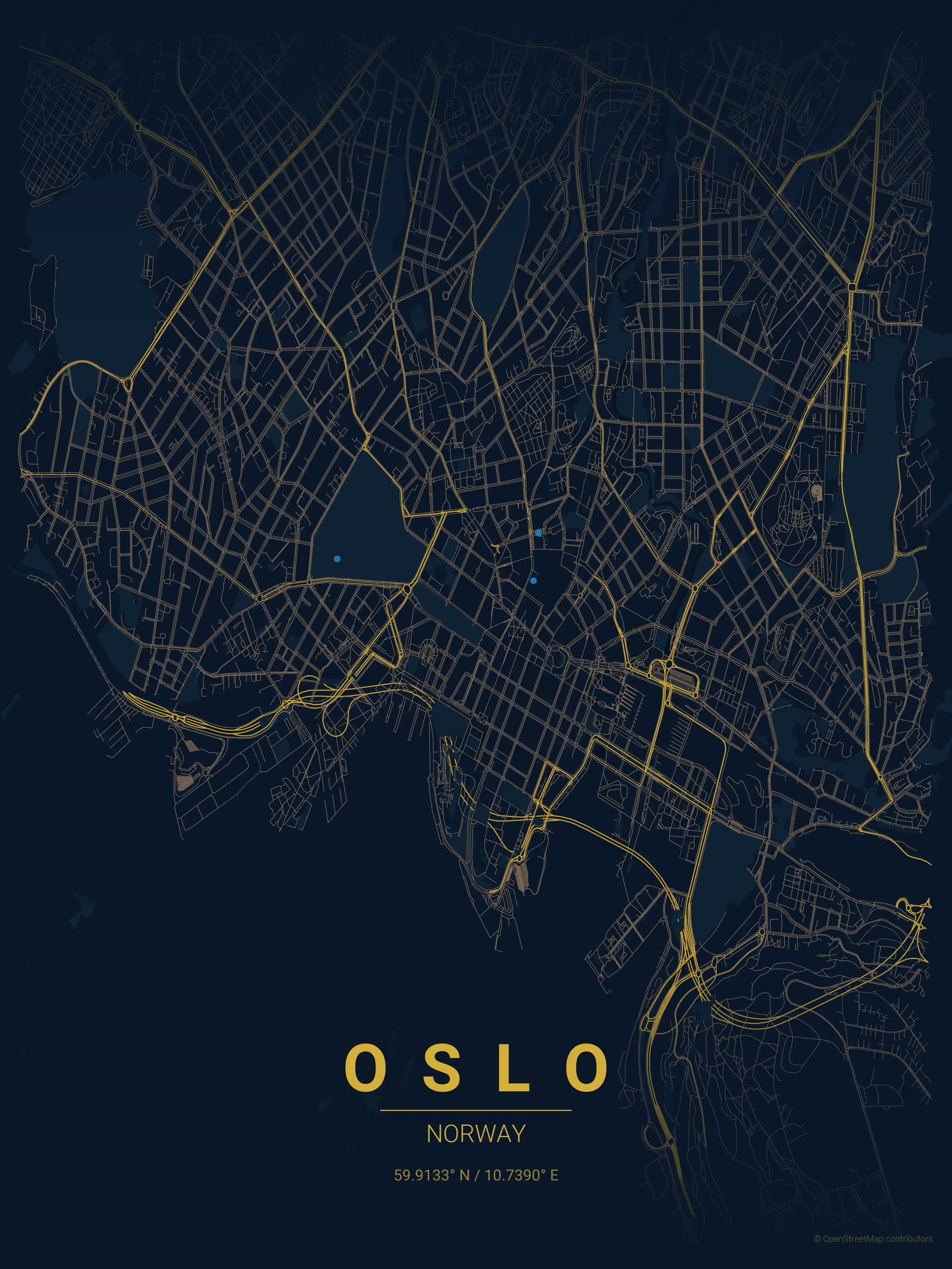 Minimalist midnight_blue street map of Oslo, Norway - Urban grid art