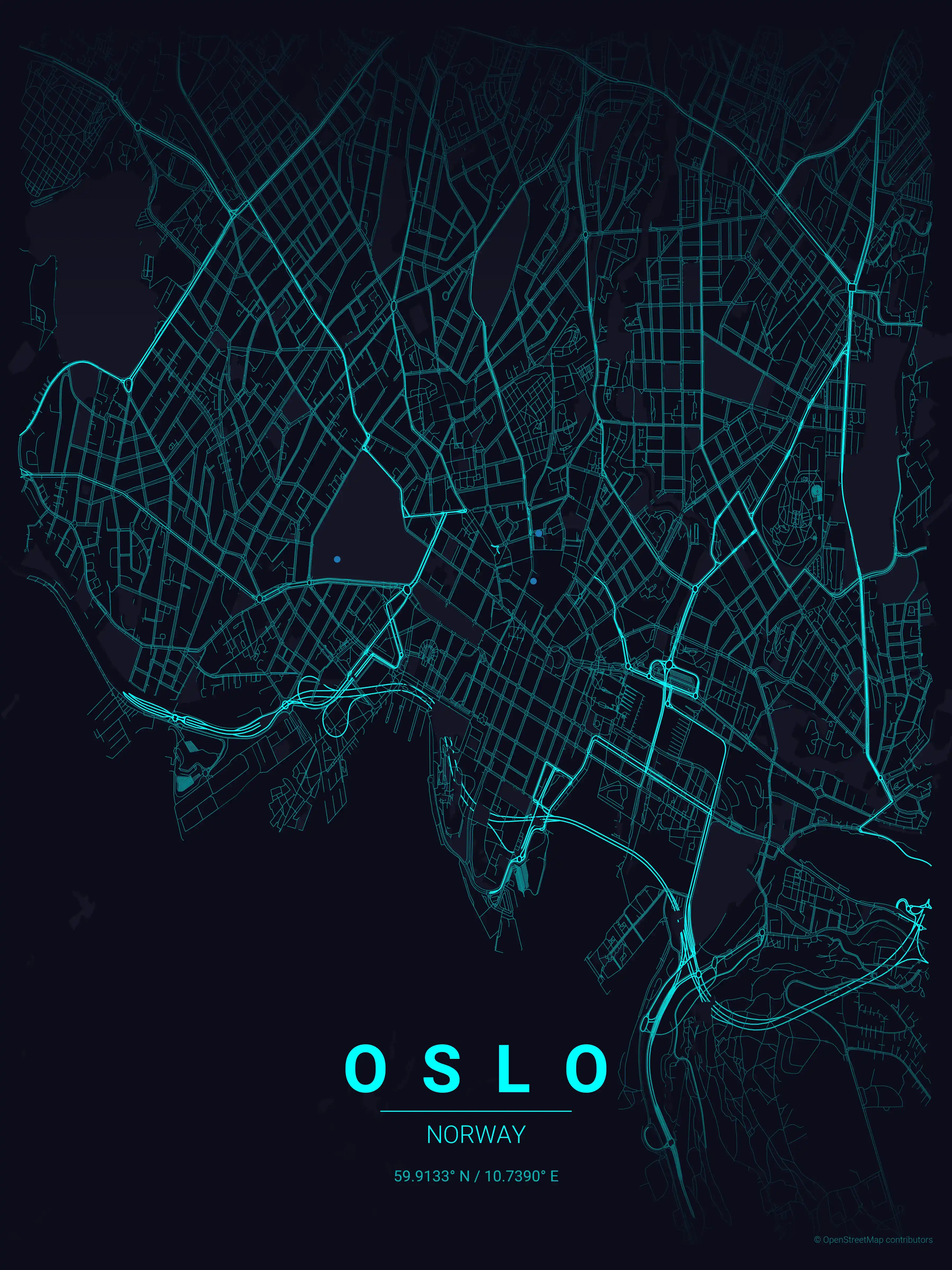 Minimalist neon_cyberpunk street map of Oslo, Norway - Urban grid art