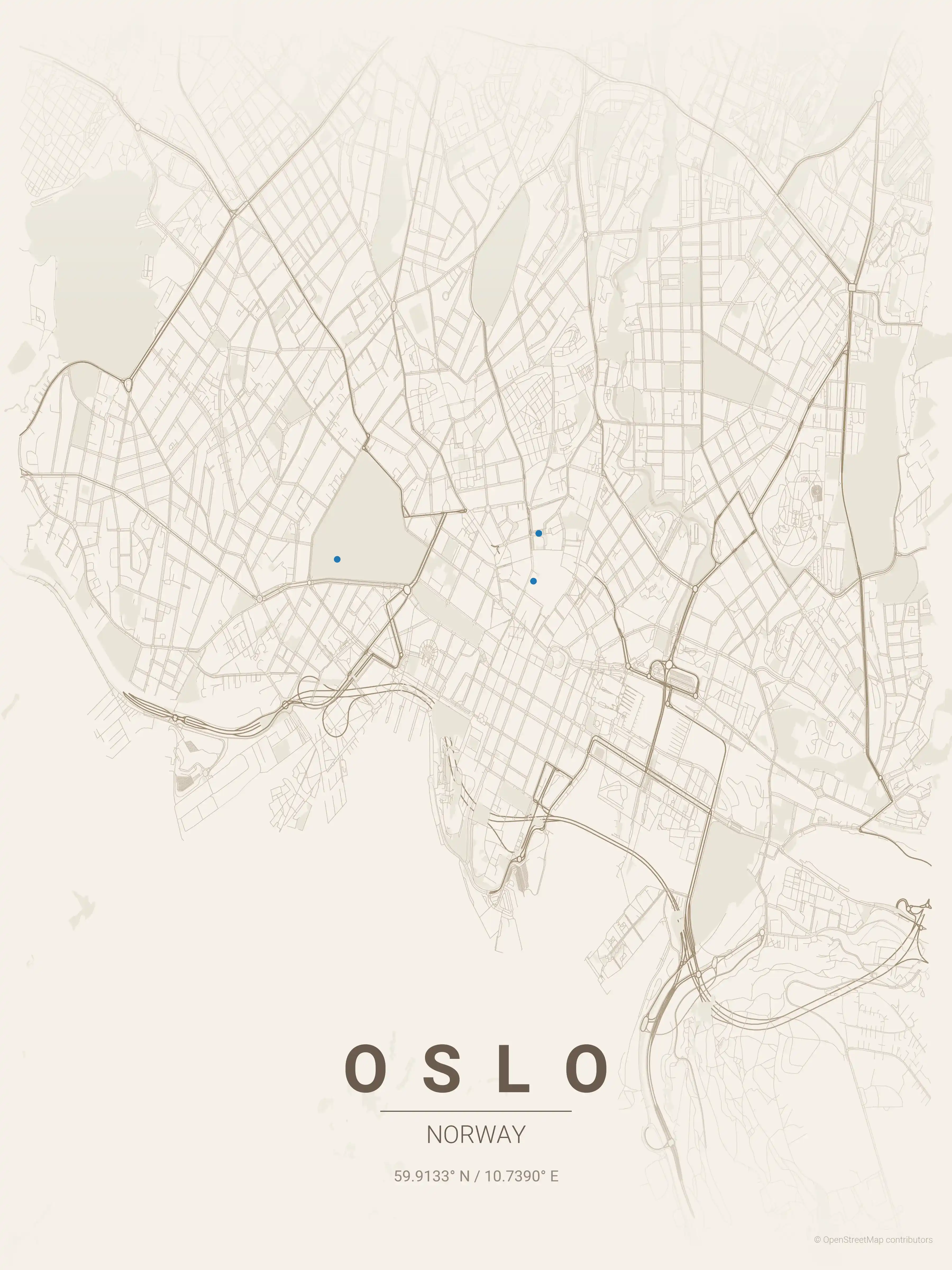 Minimalist warm_beige street map of Oslo, Norway - Urban grid art