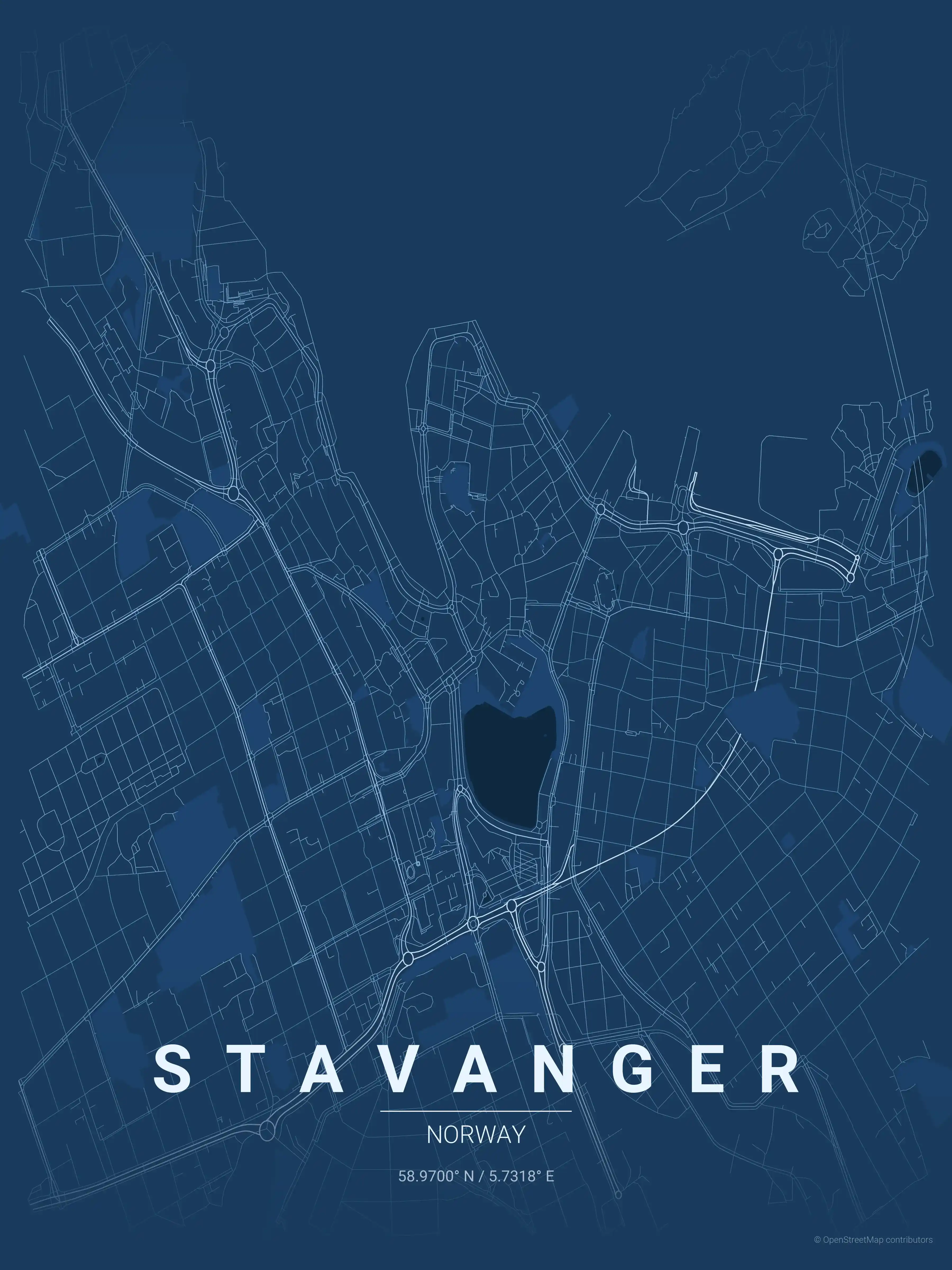 Minimalist blueprint street map of Stavanger, Norway - Urban grid art