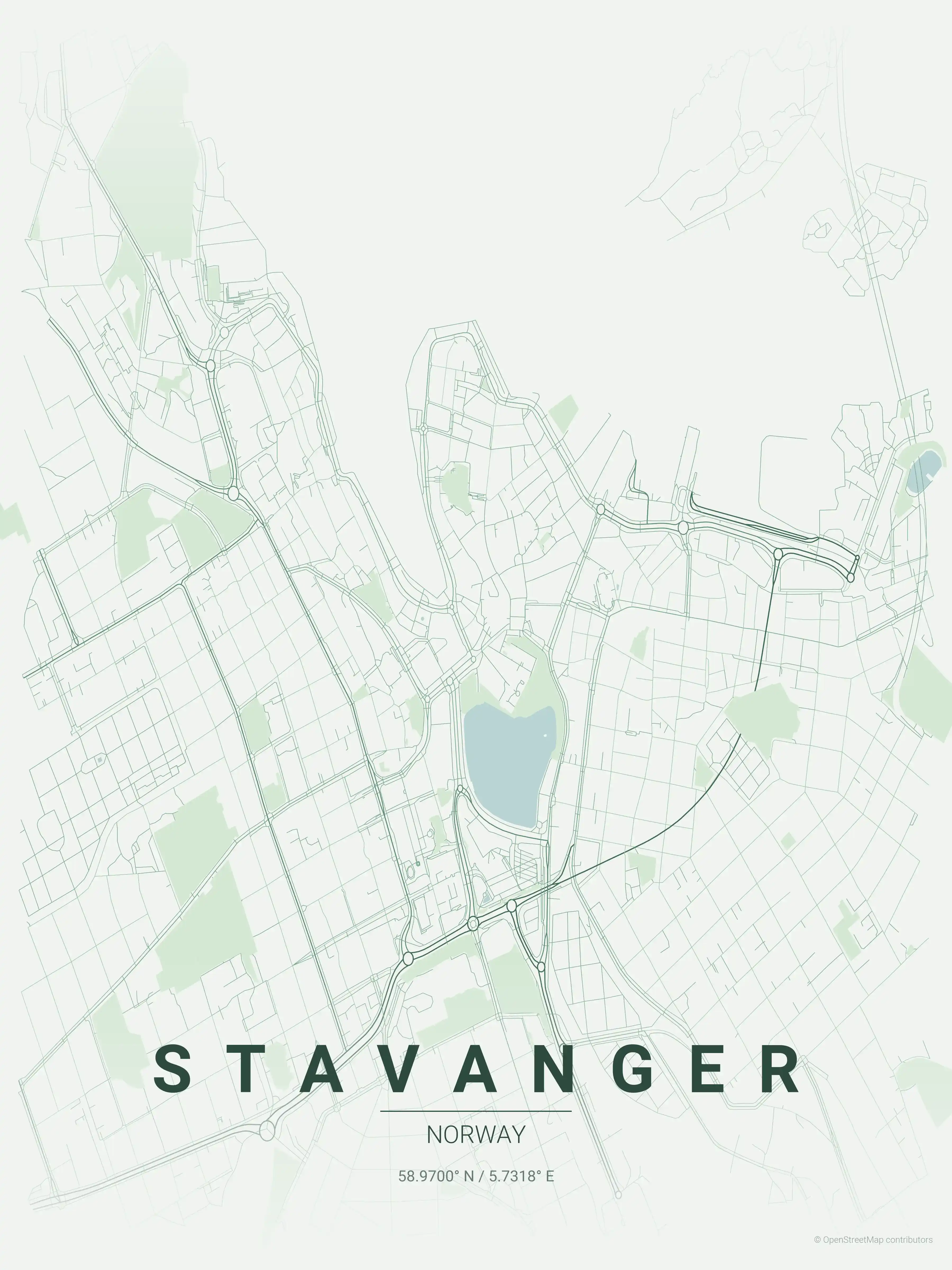 Minimalist forest street map of Stavanger, Norway - Urban grid art