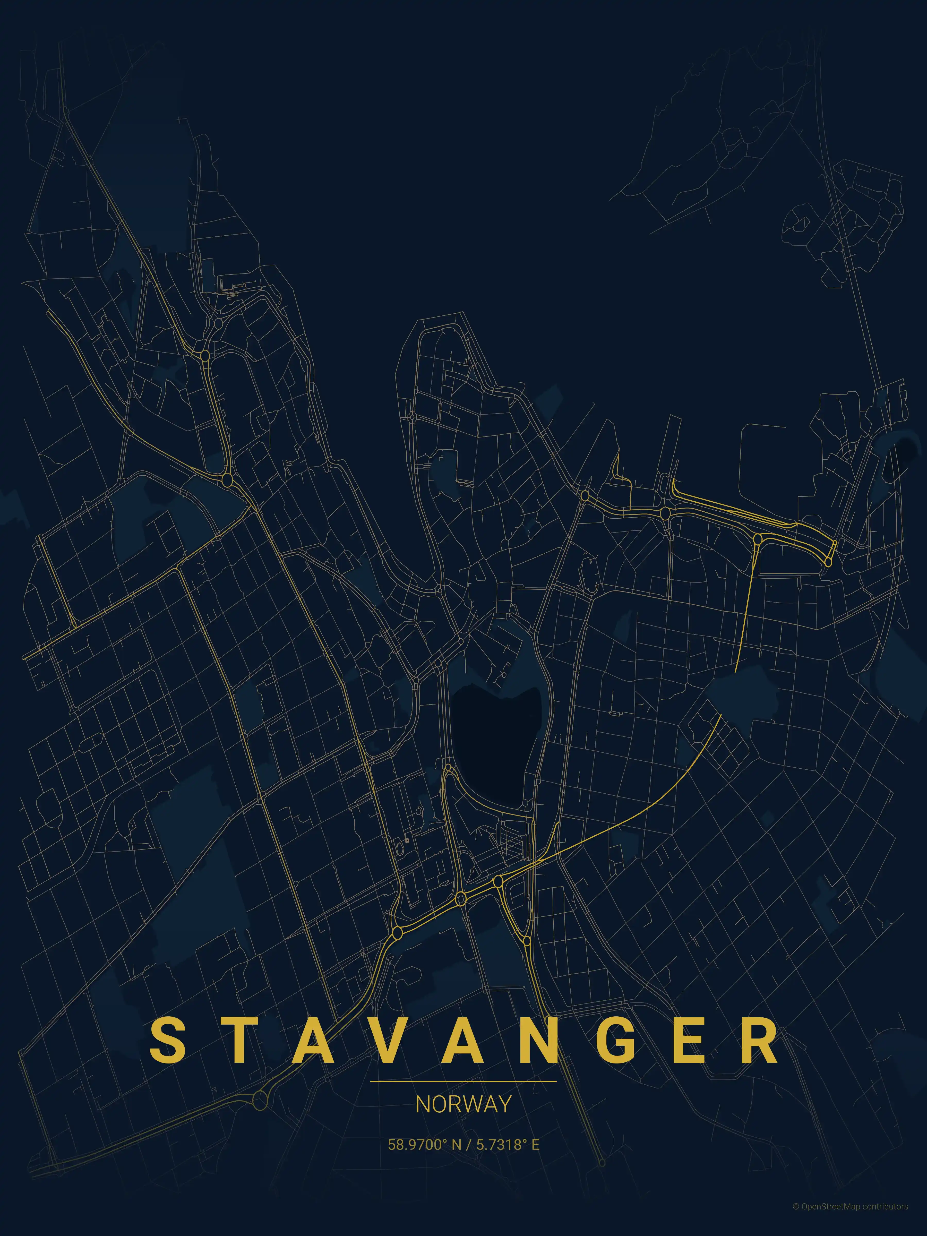 Minimalist midnight_blue street map of Stavanger, Norway - Urban grid art