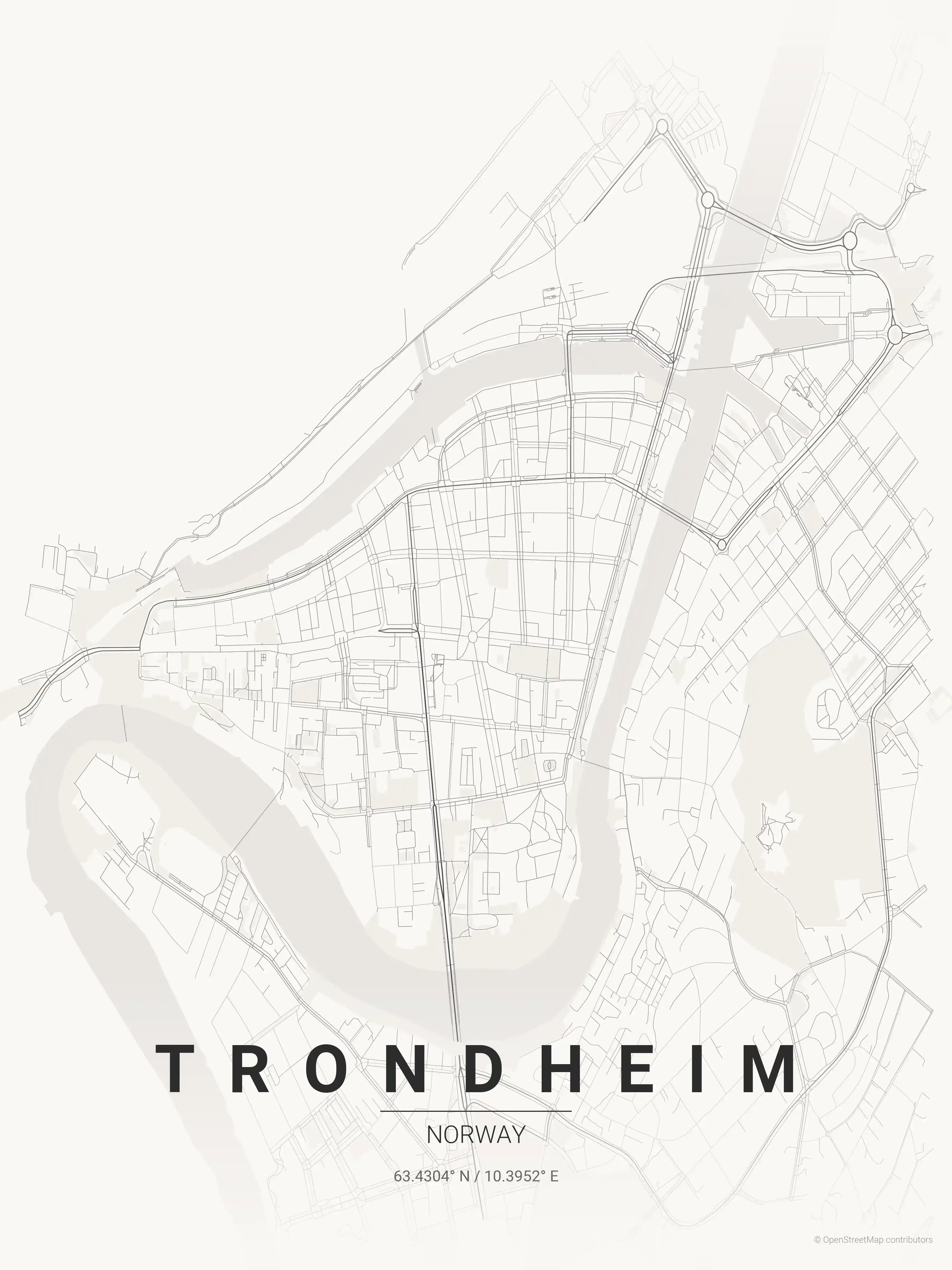 Minimalist japanese_ink street map of Trondheim, Norway - Urban grid art