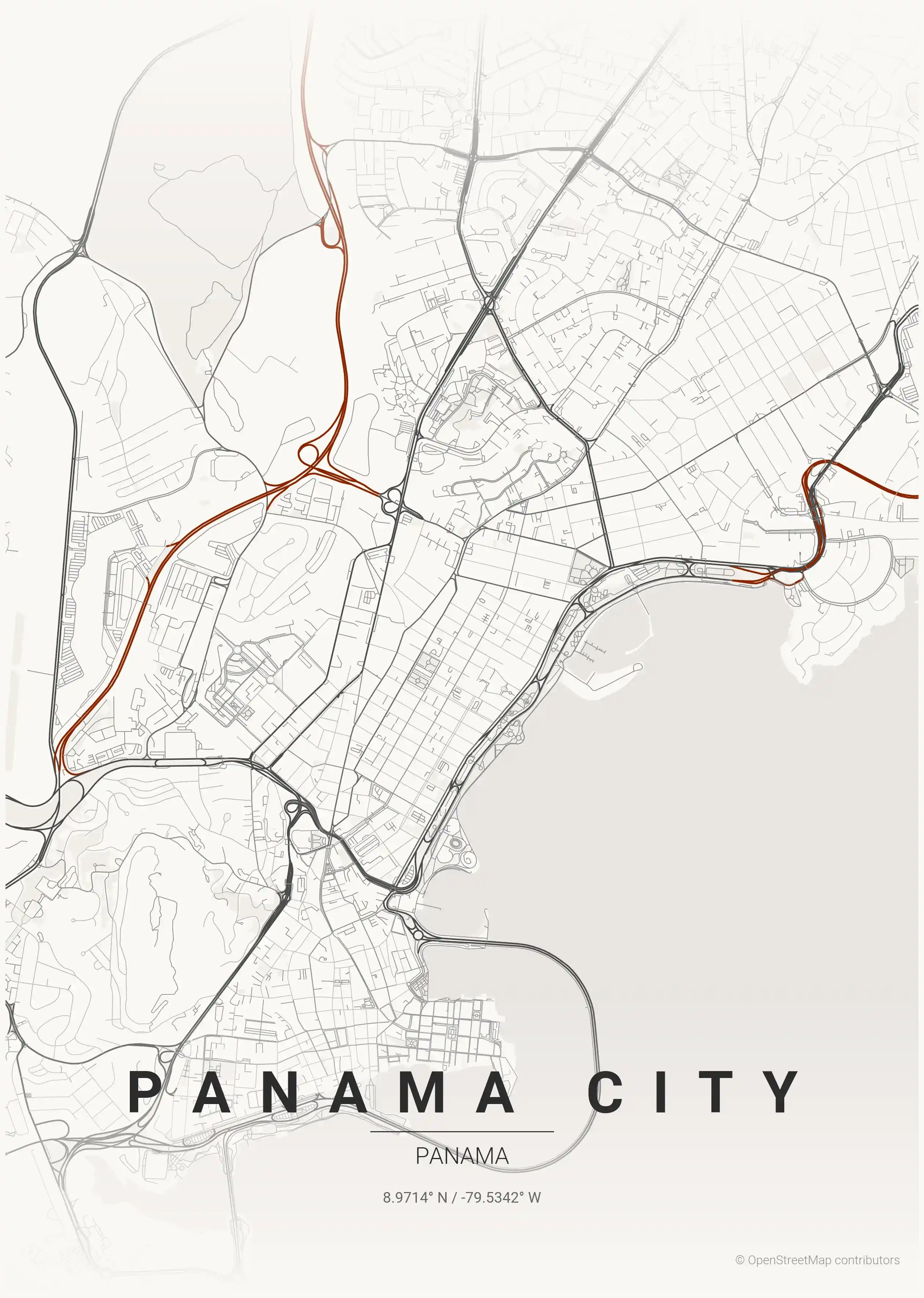 Minimalist japanese_ink street map of Panama City, Panama - Urban grid art