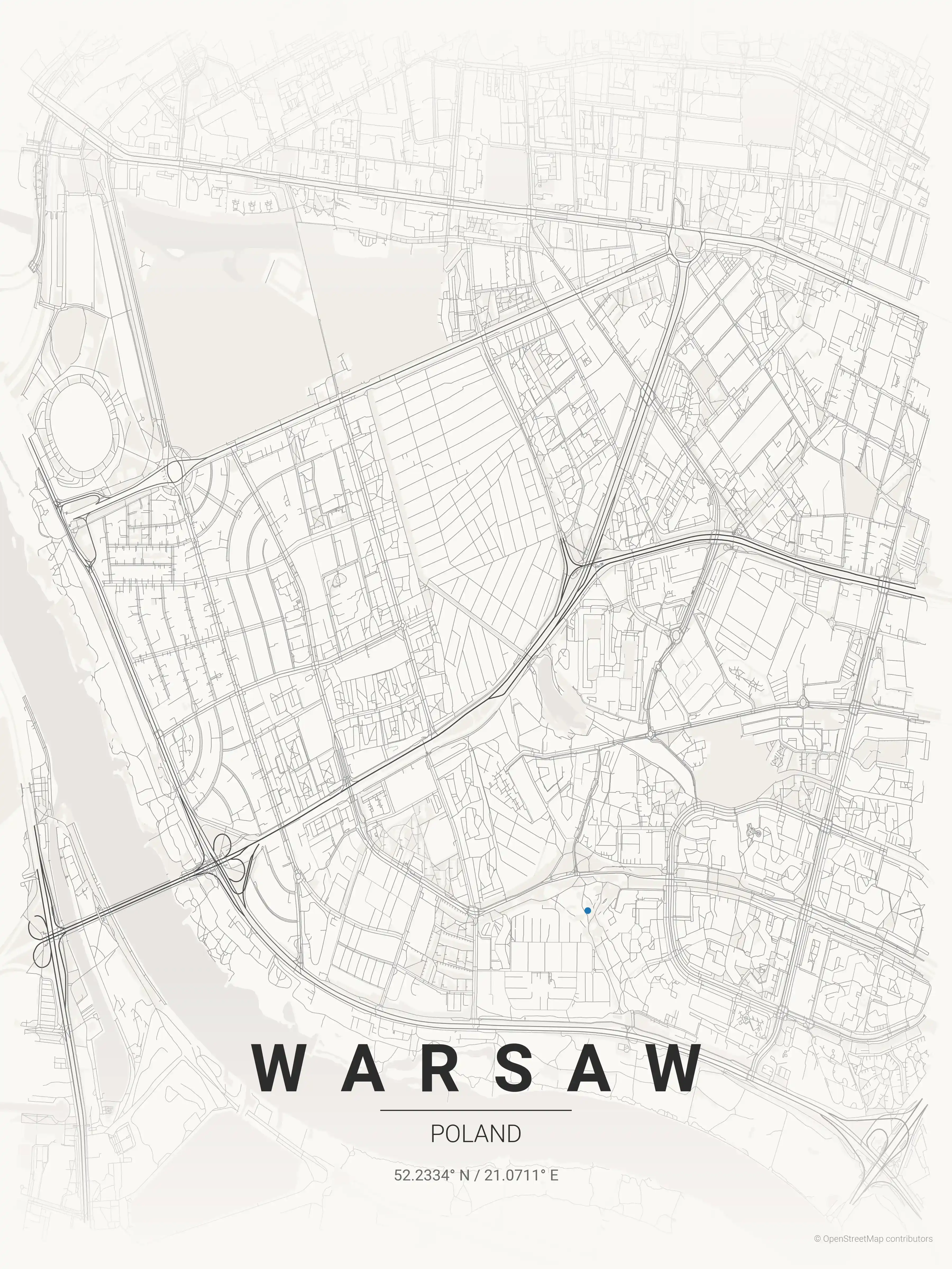 Minimalist japanese_ink street map of Warsaw, Poland - Urban grid art