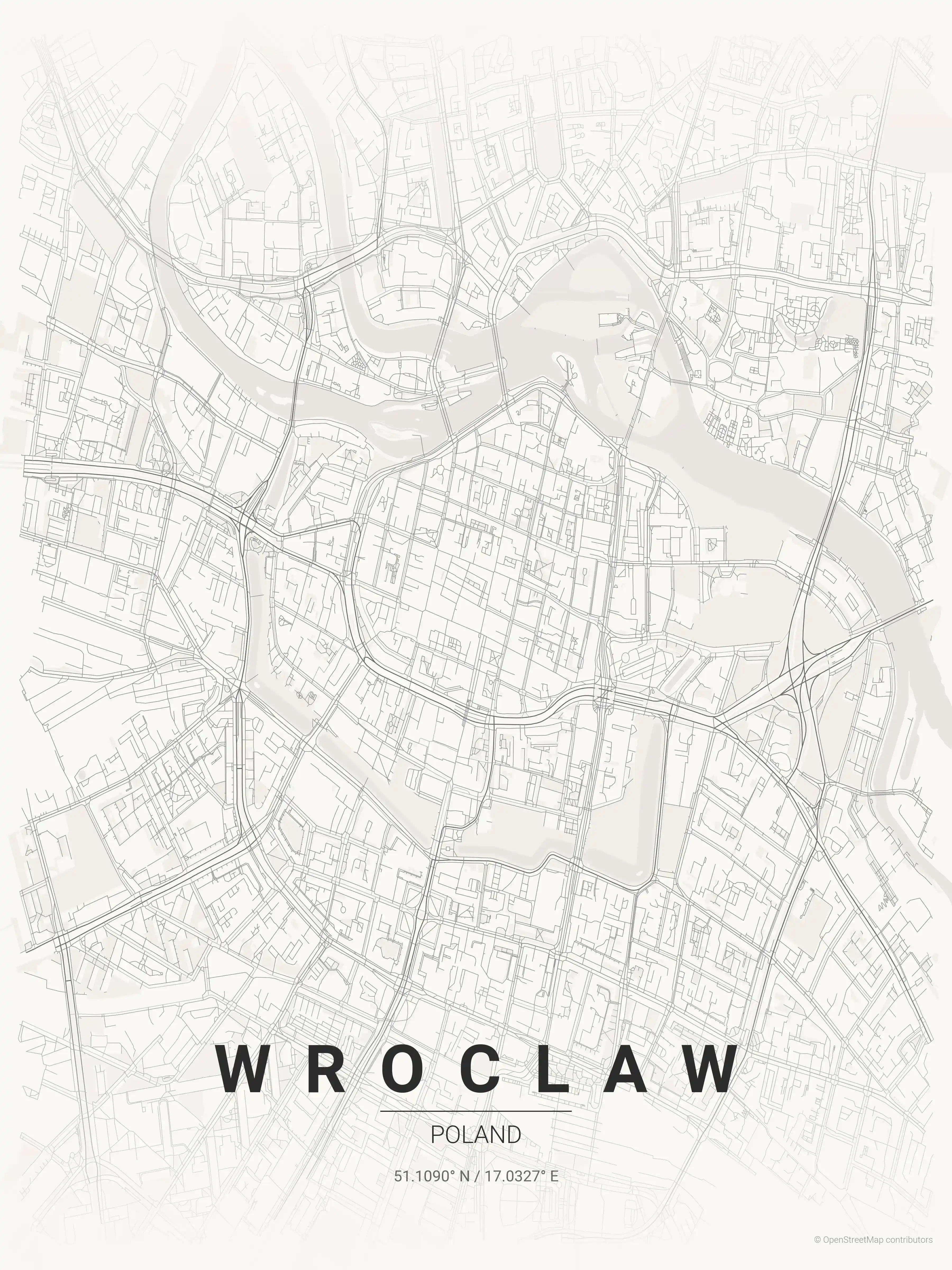 Minimalist japanese_ink street map of Wroclaw, Poland - Urban grid art