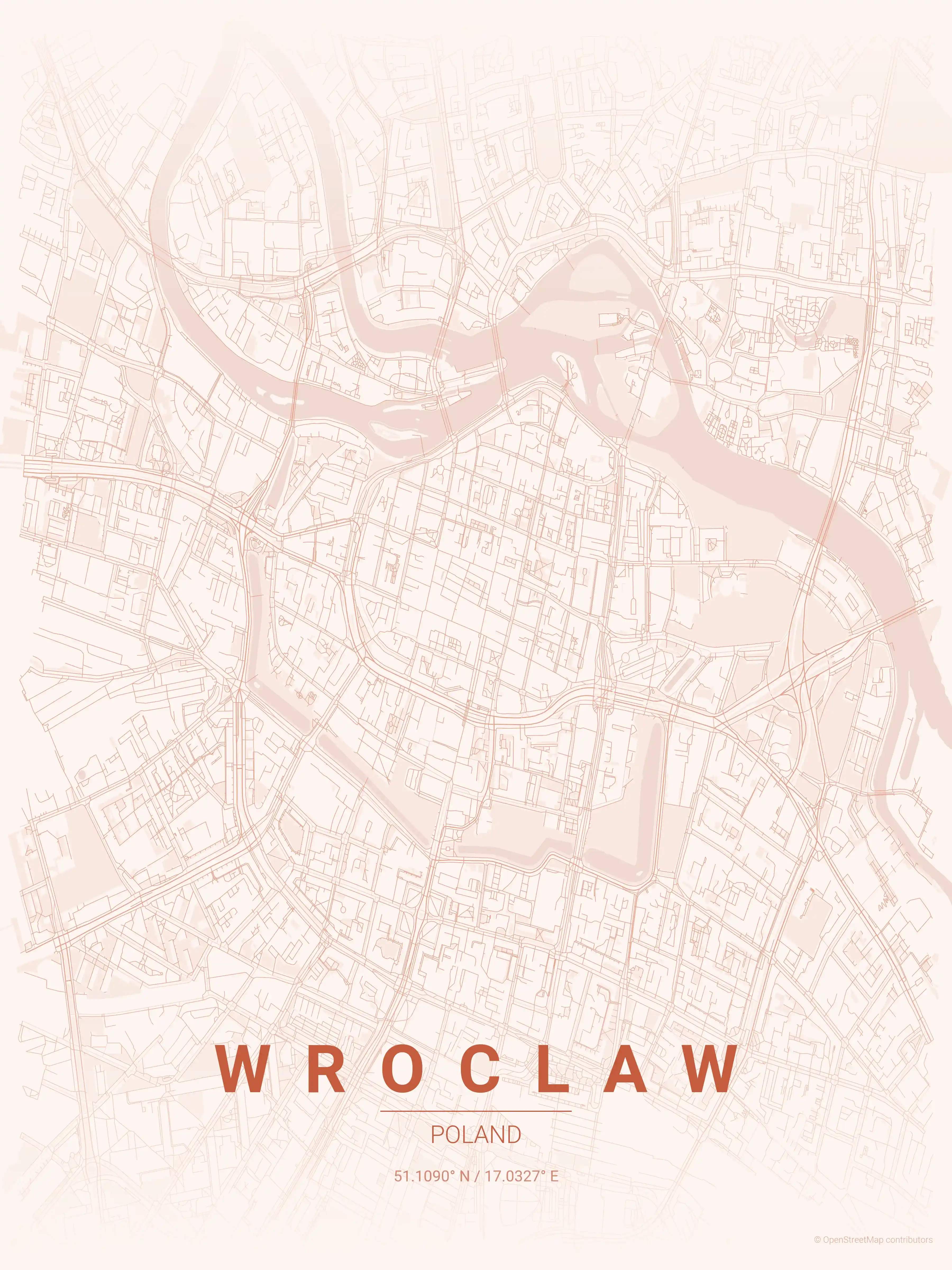 Minimalist sunset street map of Wroclaw, Poland - Urban grid art