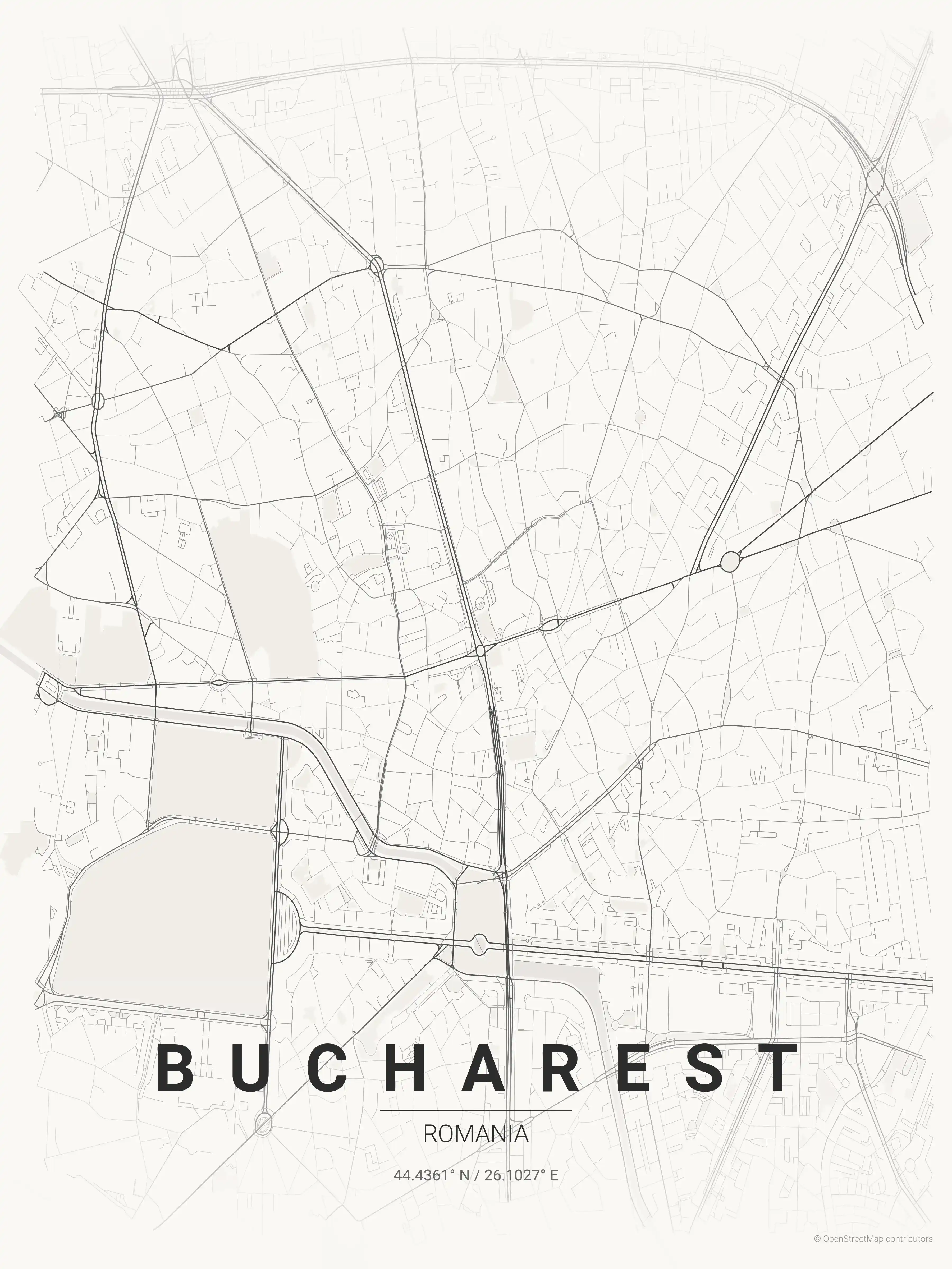 Minimalist japanese_ink street map of Bucharest, Romania - Urban grid art