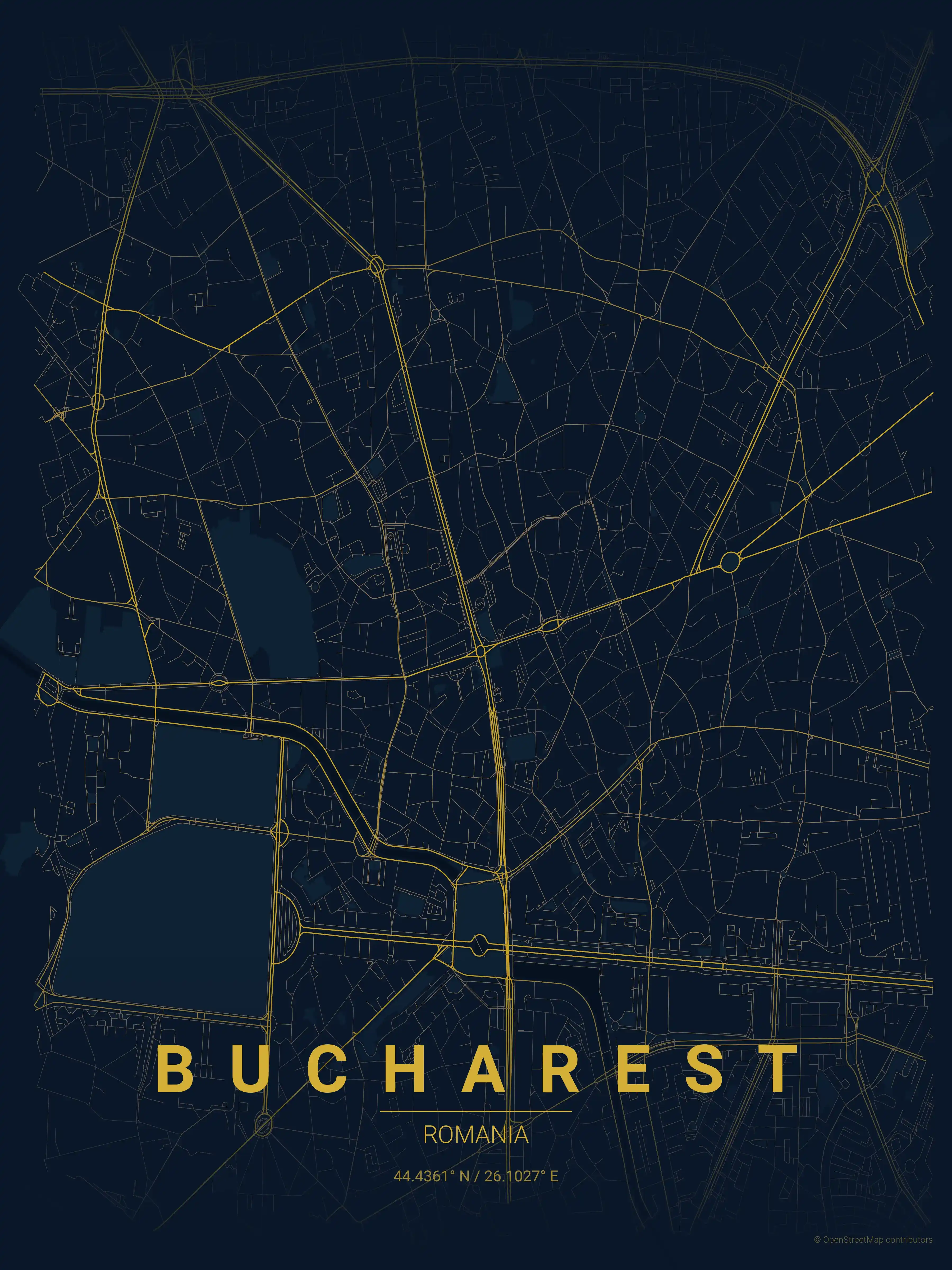 Minimalist midnight_blue street map of Bucharest, Romania - Urban grid art