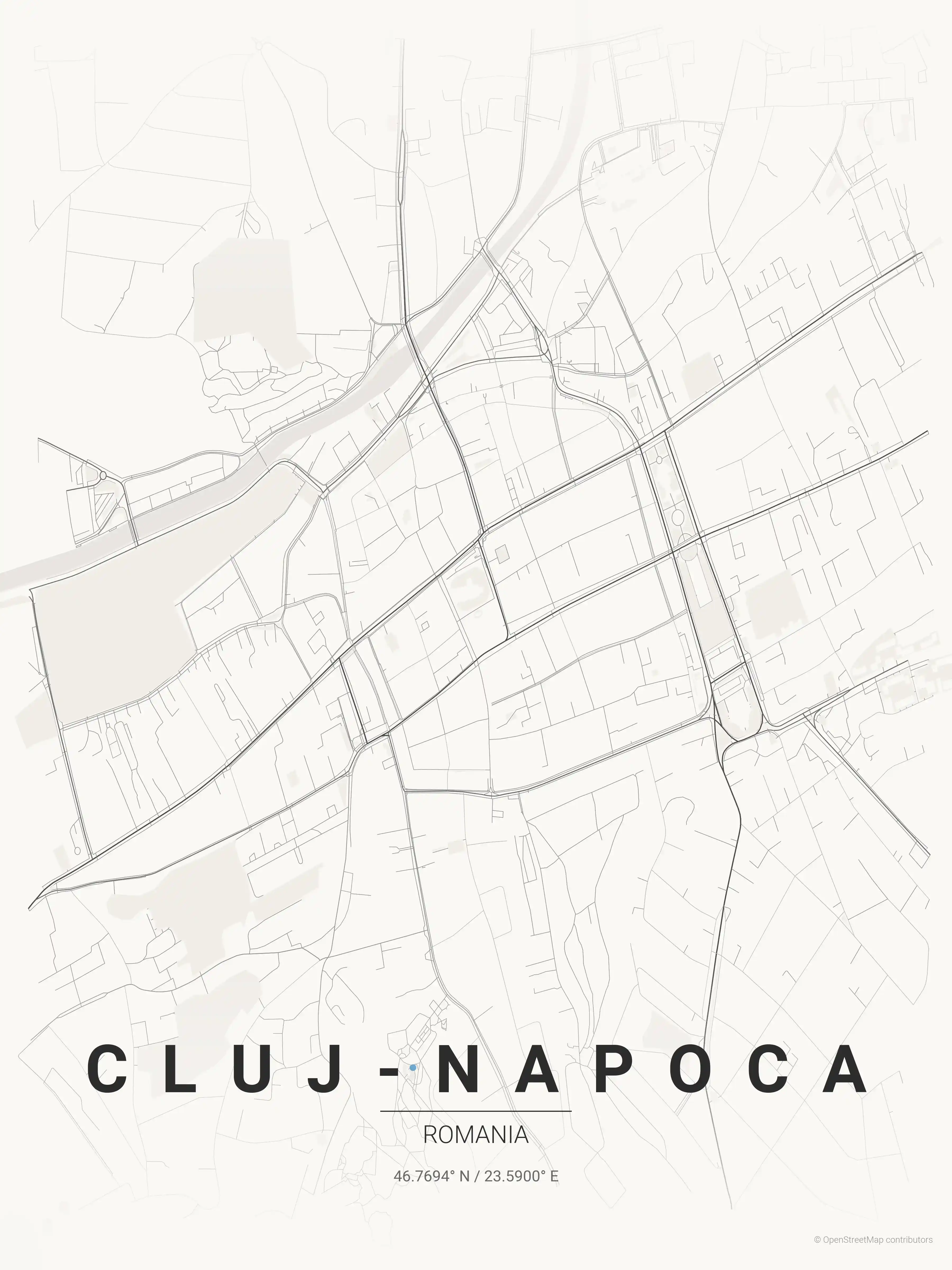 Minimalist japanese_ink street map of Cluj-Napoca, Romania - Urban grid art