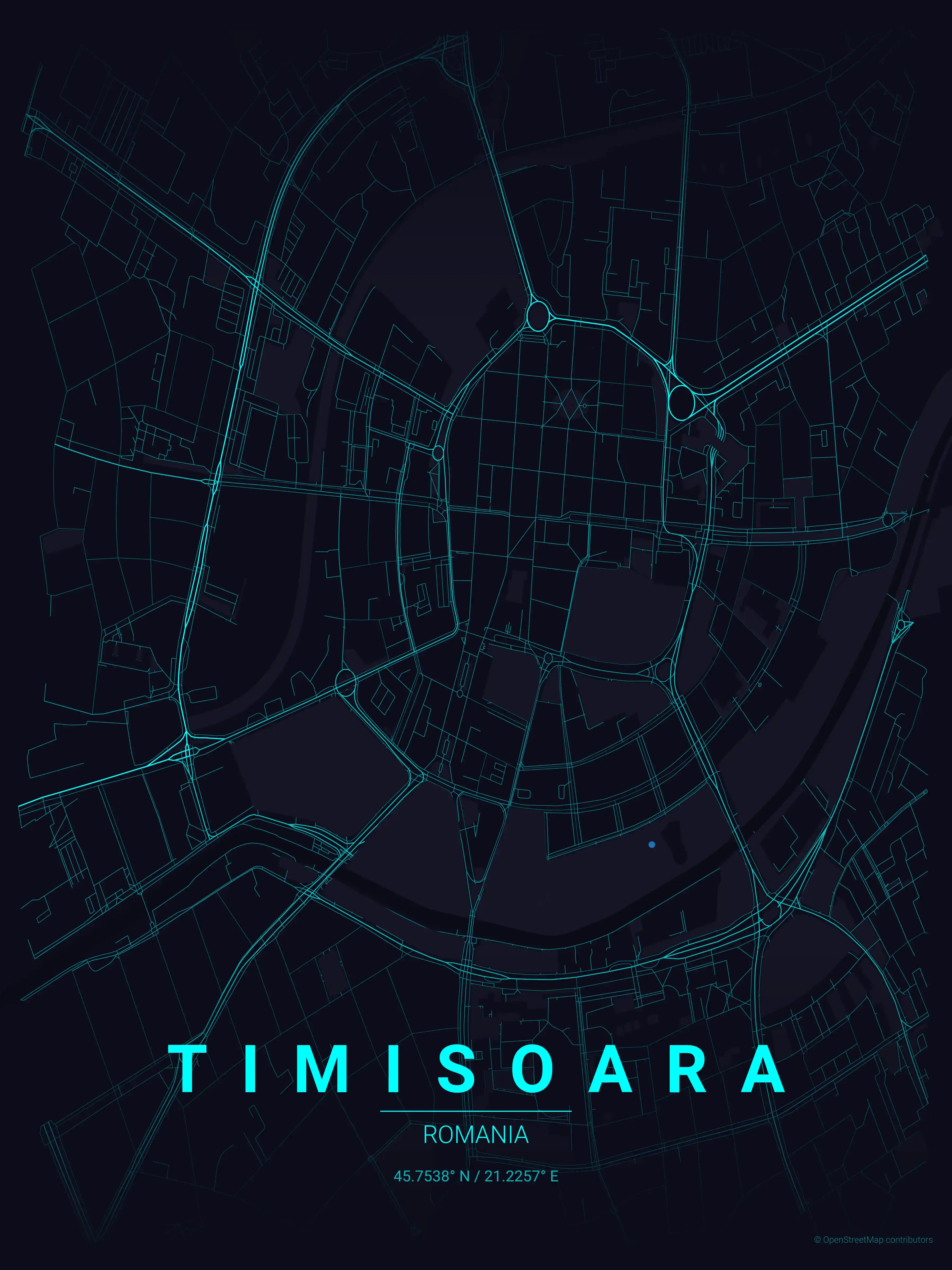 Minimalist neon_cyberpunk street map of Timisoara, Romania - Urban grid art
