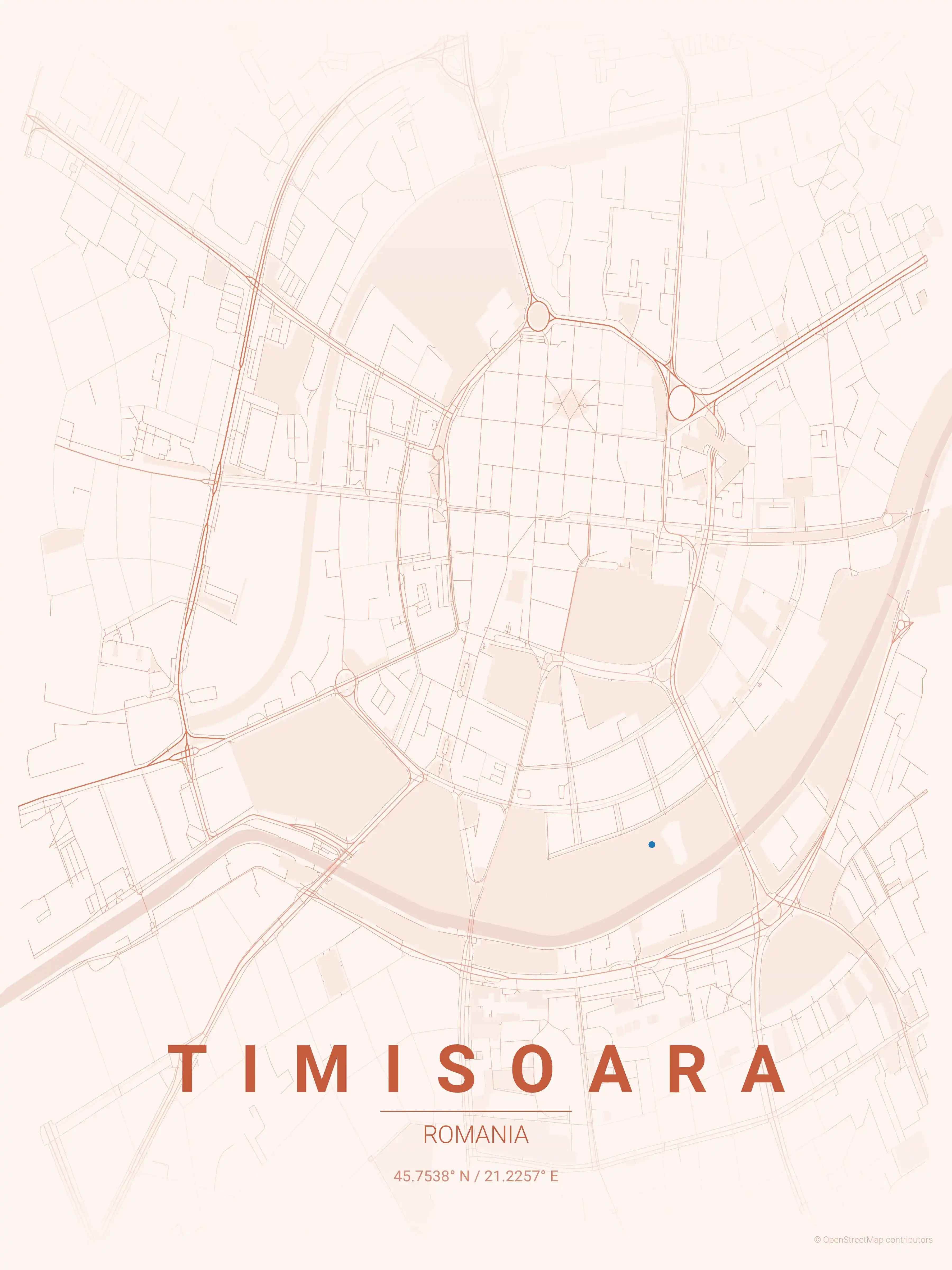 Minimalist sunset street map of Timisoara, Romania - Urban grid art
