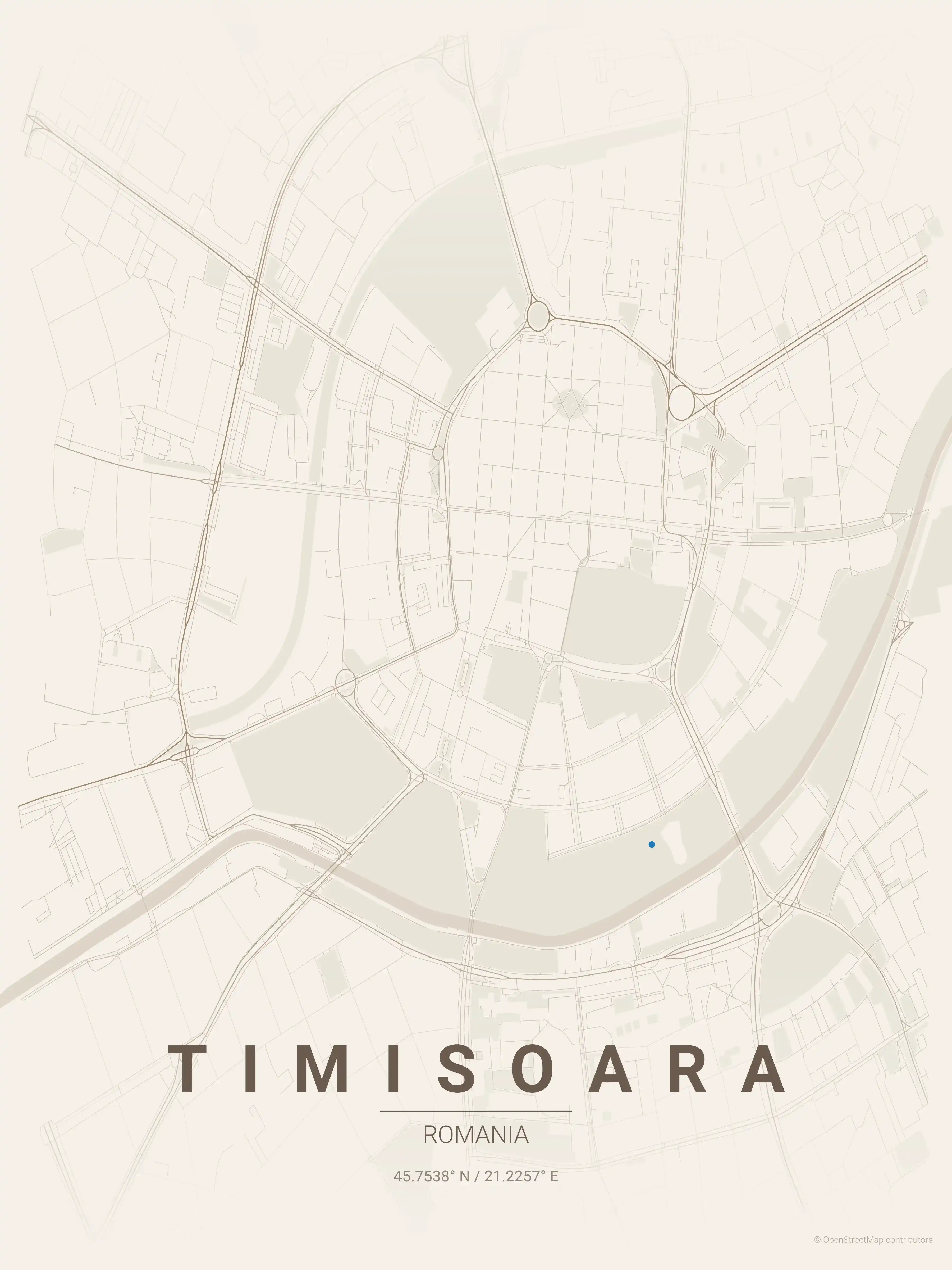 Minimalist warm_beige street map of Timisoara, Romania - Urban grid art