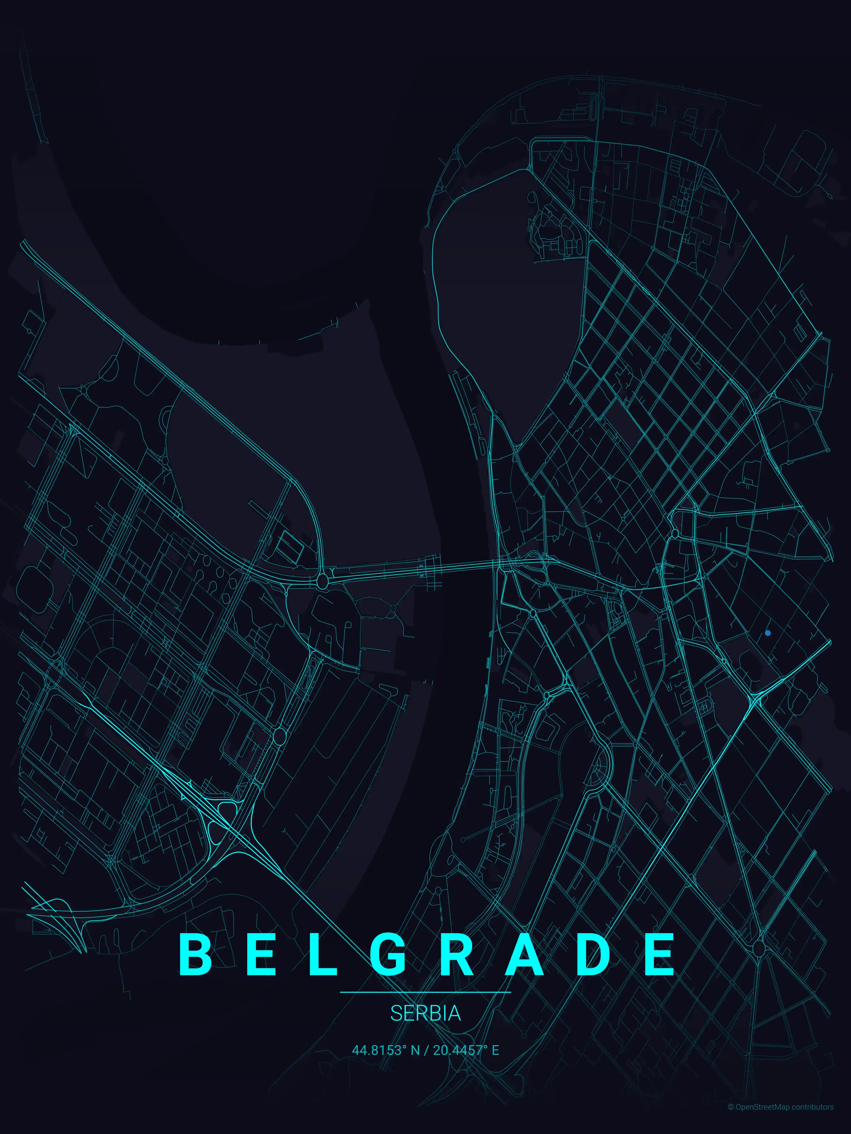 Minimalist neon_cyberpunk street map of Belgrade, Serbia - Urban grid art