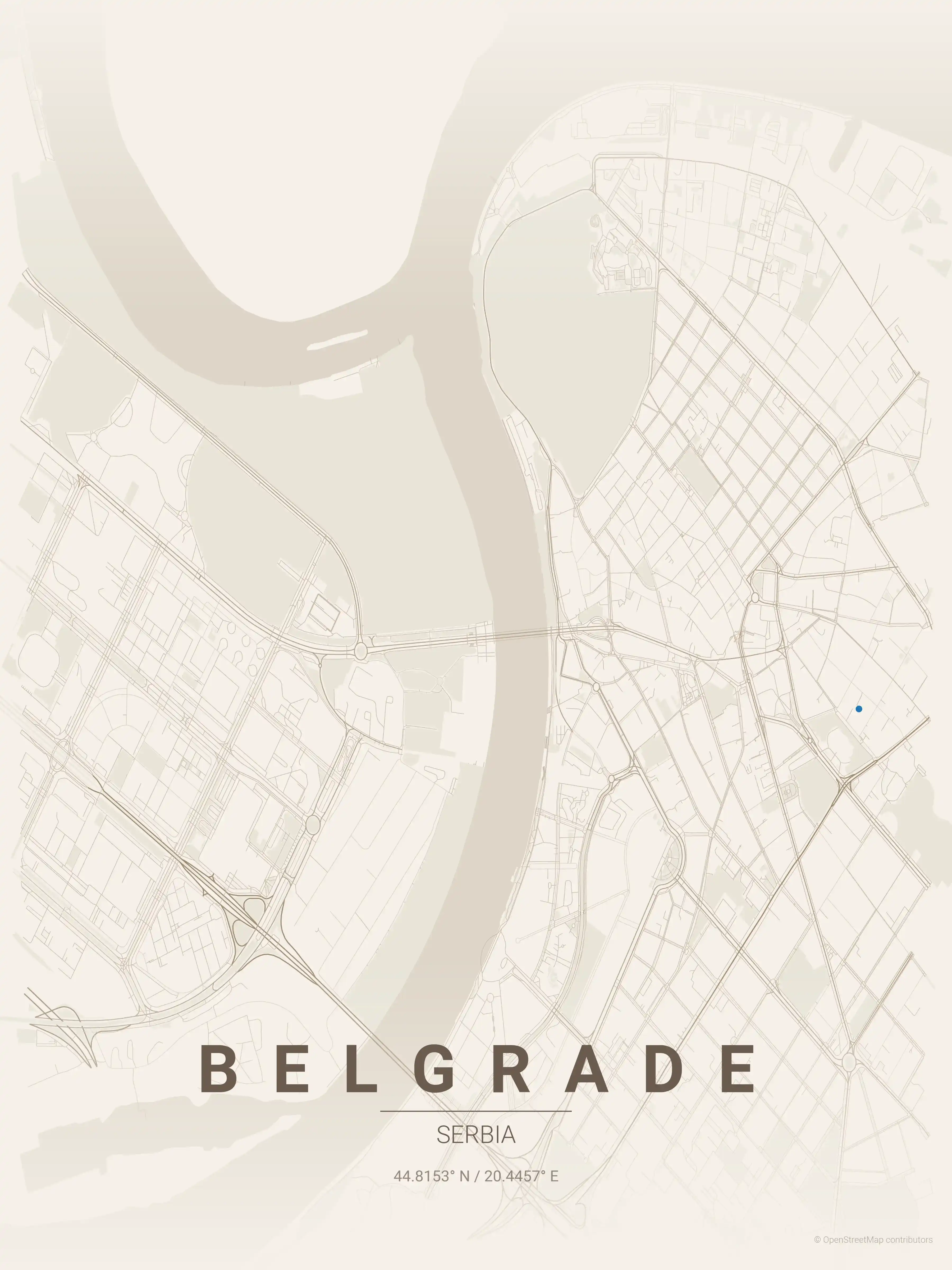 Minimalist warm_beige street map of Belgrade, Serbia - Urban grid art