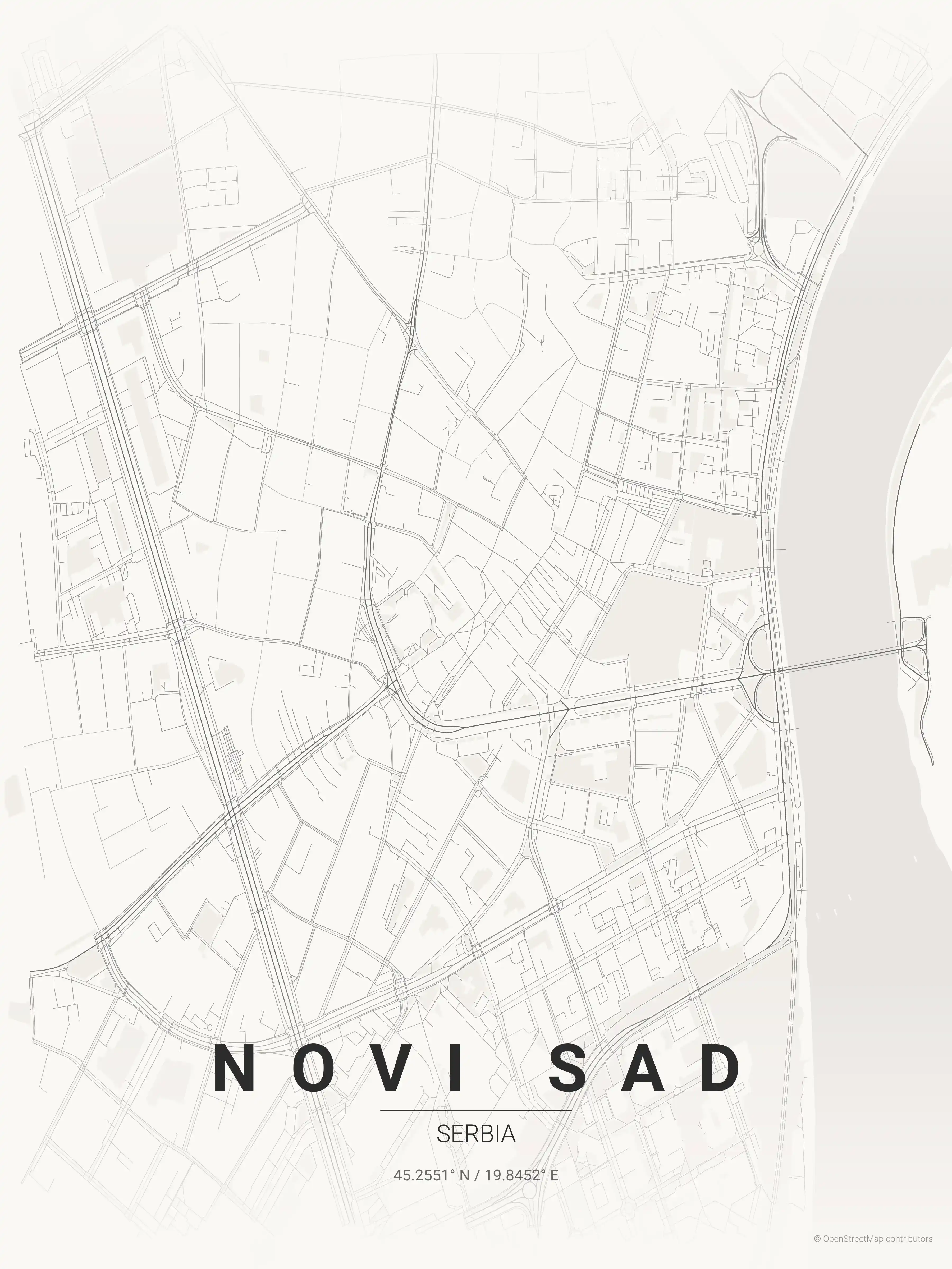 Minimalist japanese_ink street map of Novi Sad, Serbia - Urban grid art
