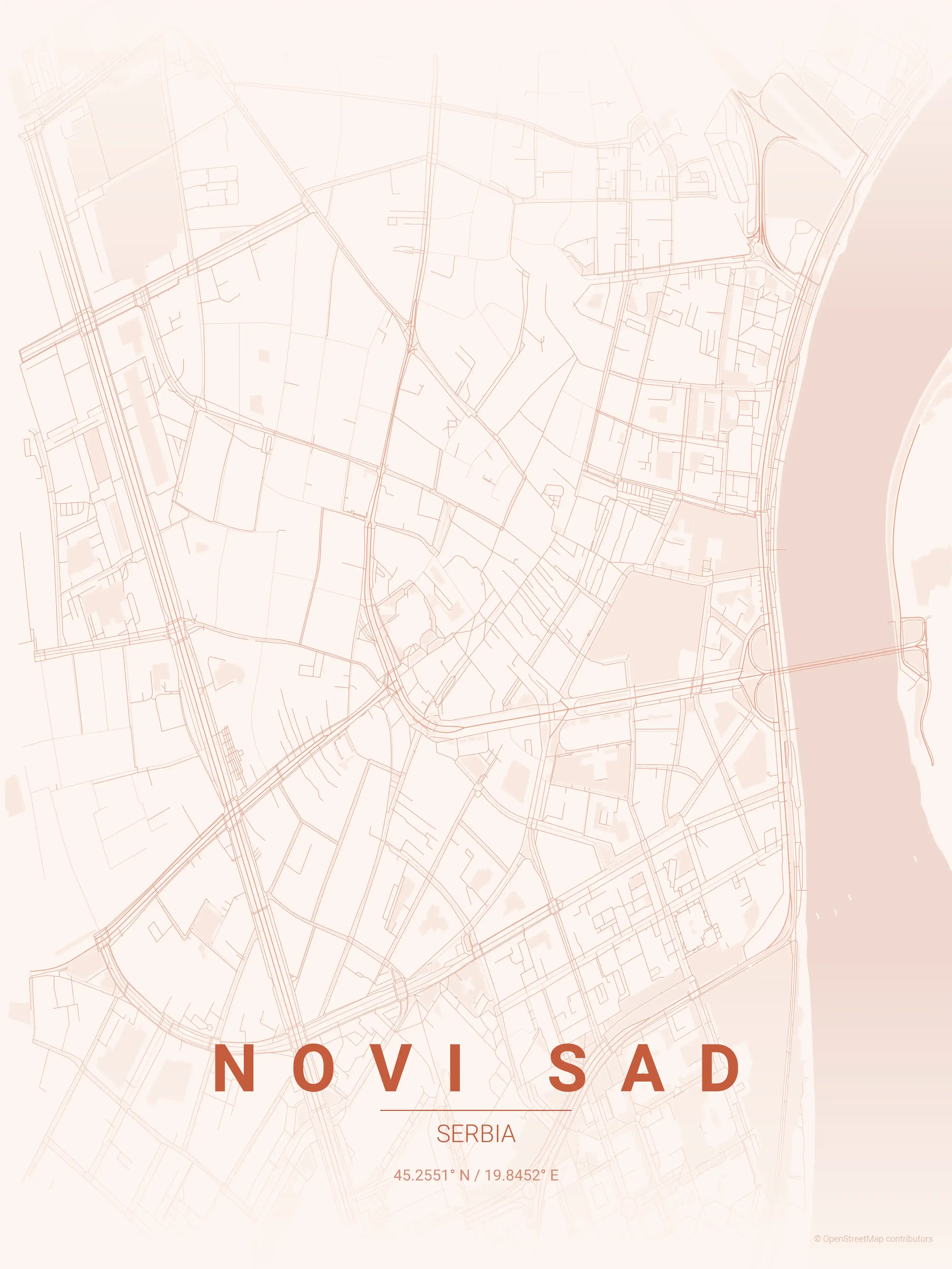 Novi Sad sunset map
