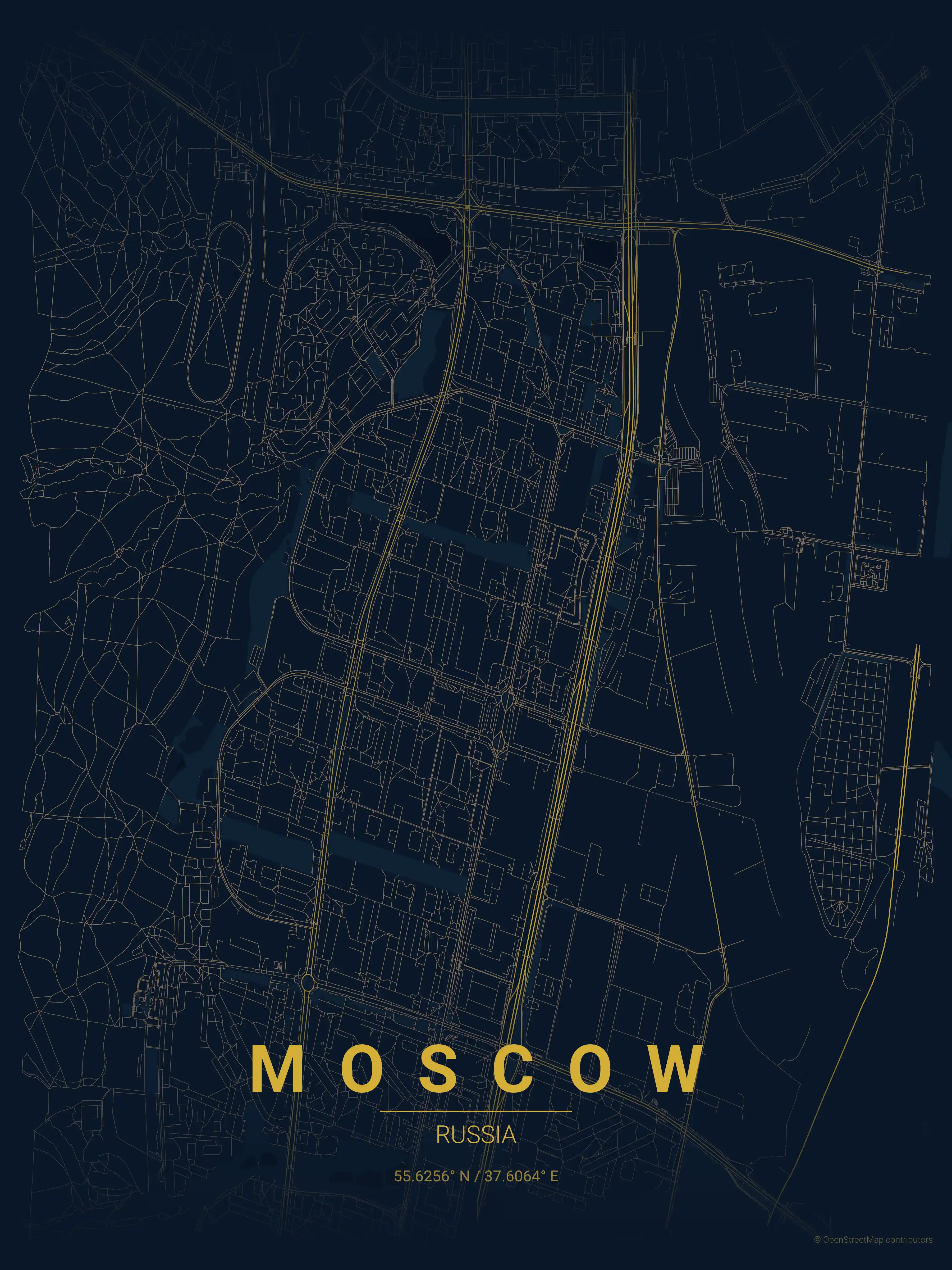 Minimalist midnight_blue street map of Moscow, Russia - Urban grid art