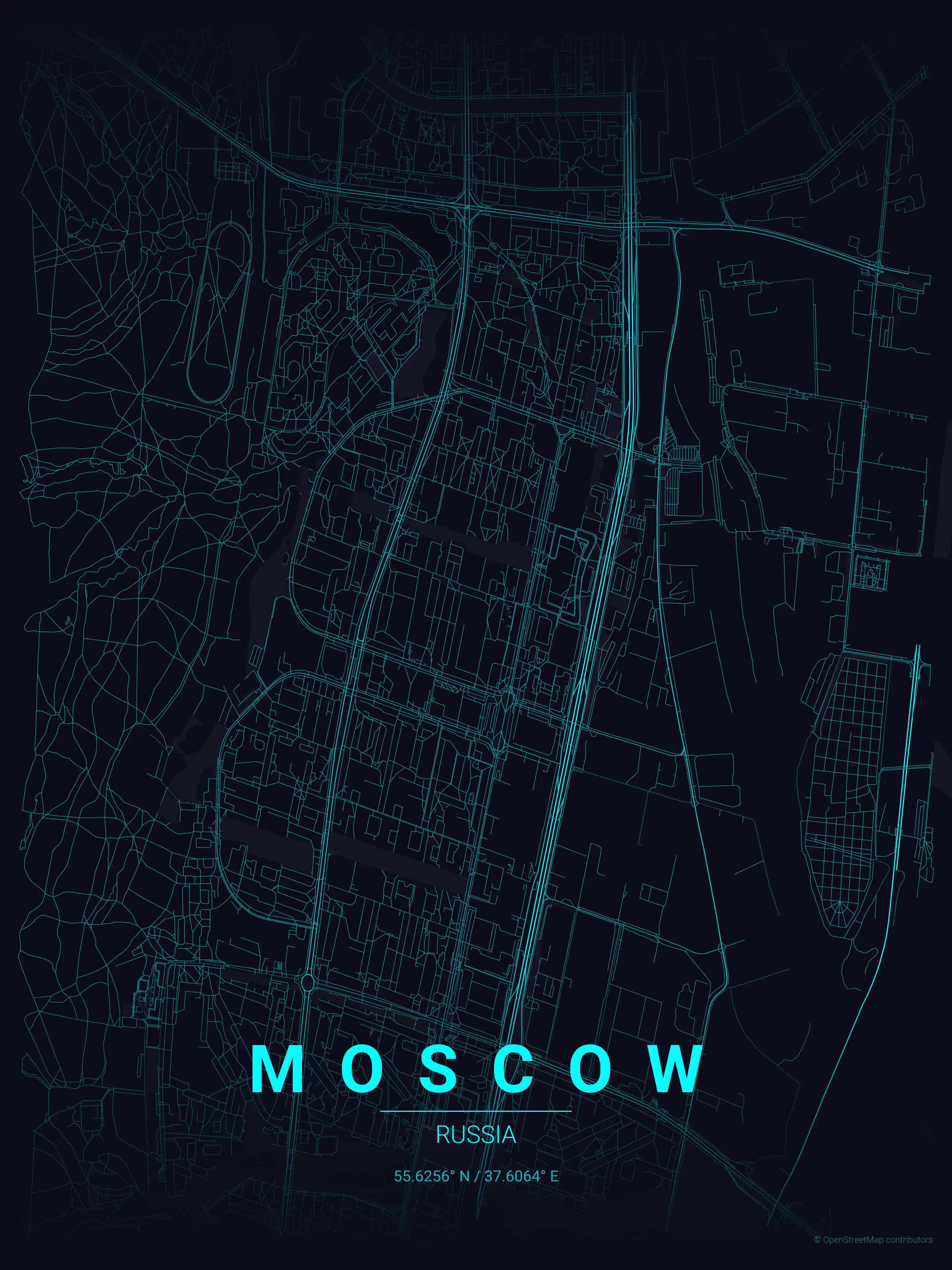 Minimalist neon_cyberpunk street map of Moscow, Russia - Urban grid art