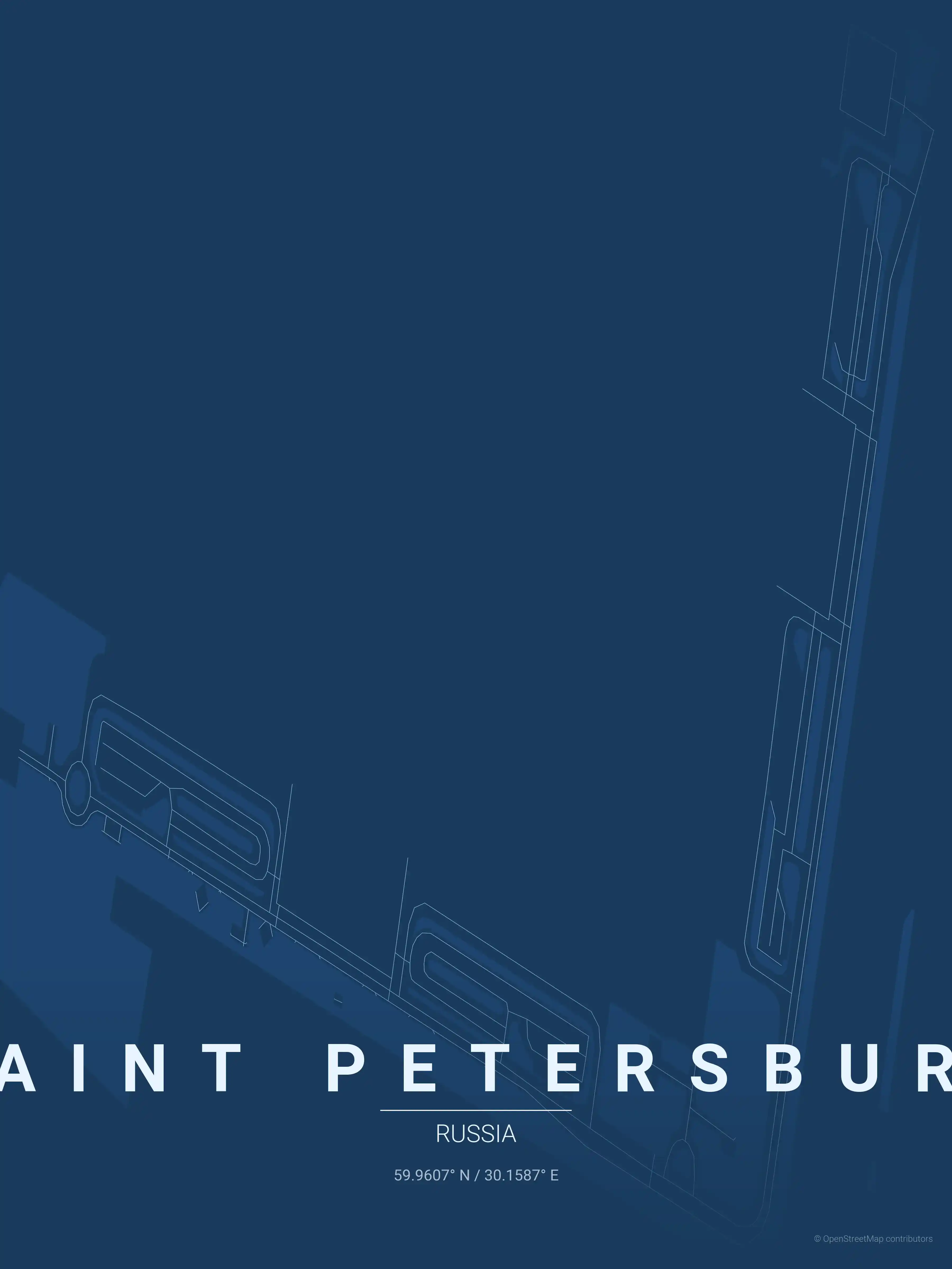 Minimalist blueprint street map of Saint Petersburg, Russia - Urban grid art