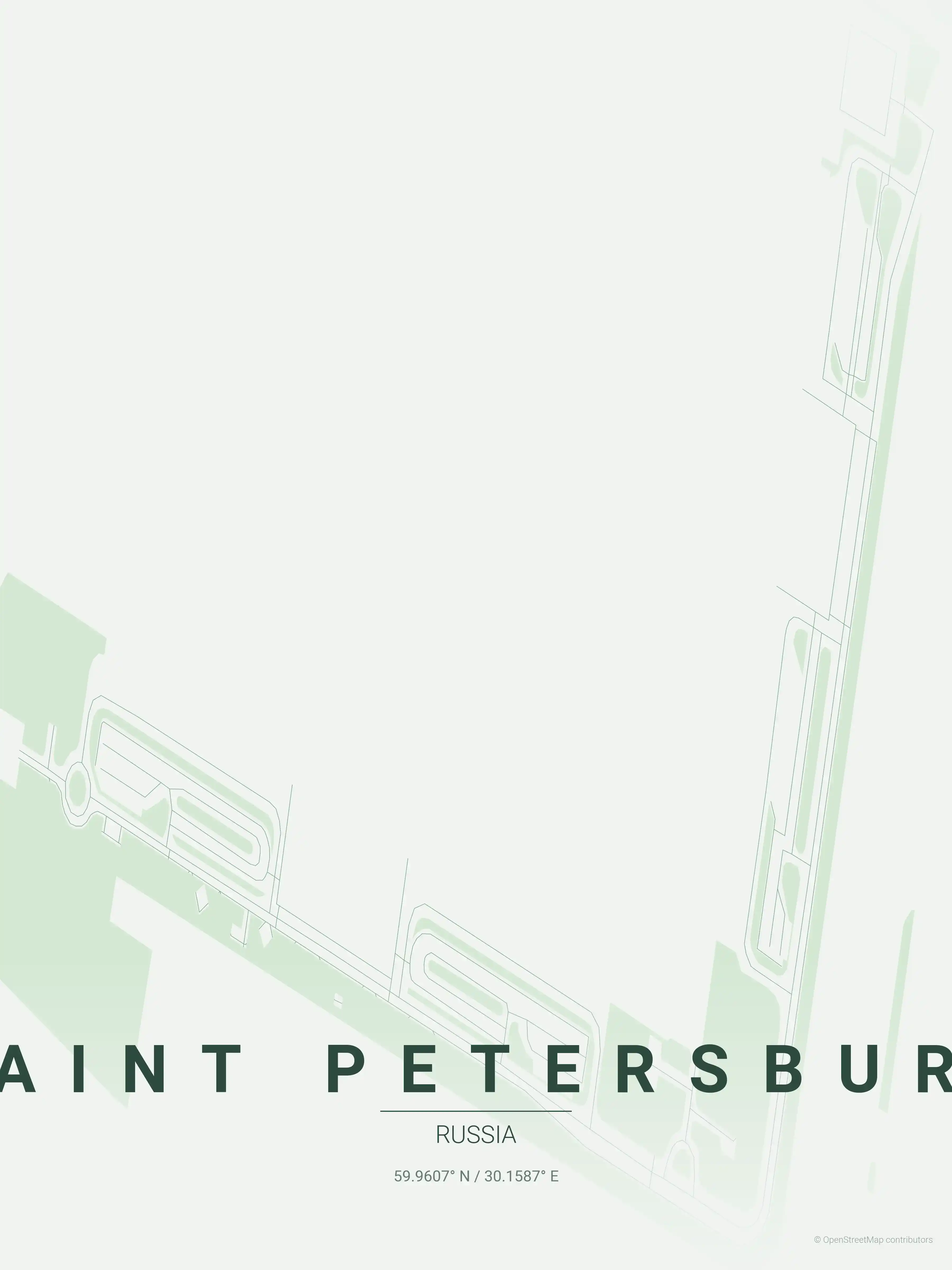 Minimalist forest street map of Saint Petersburg, Russia - Urban grid art