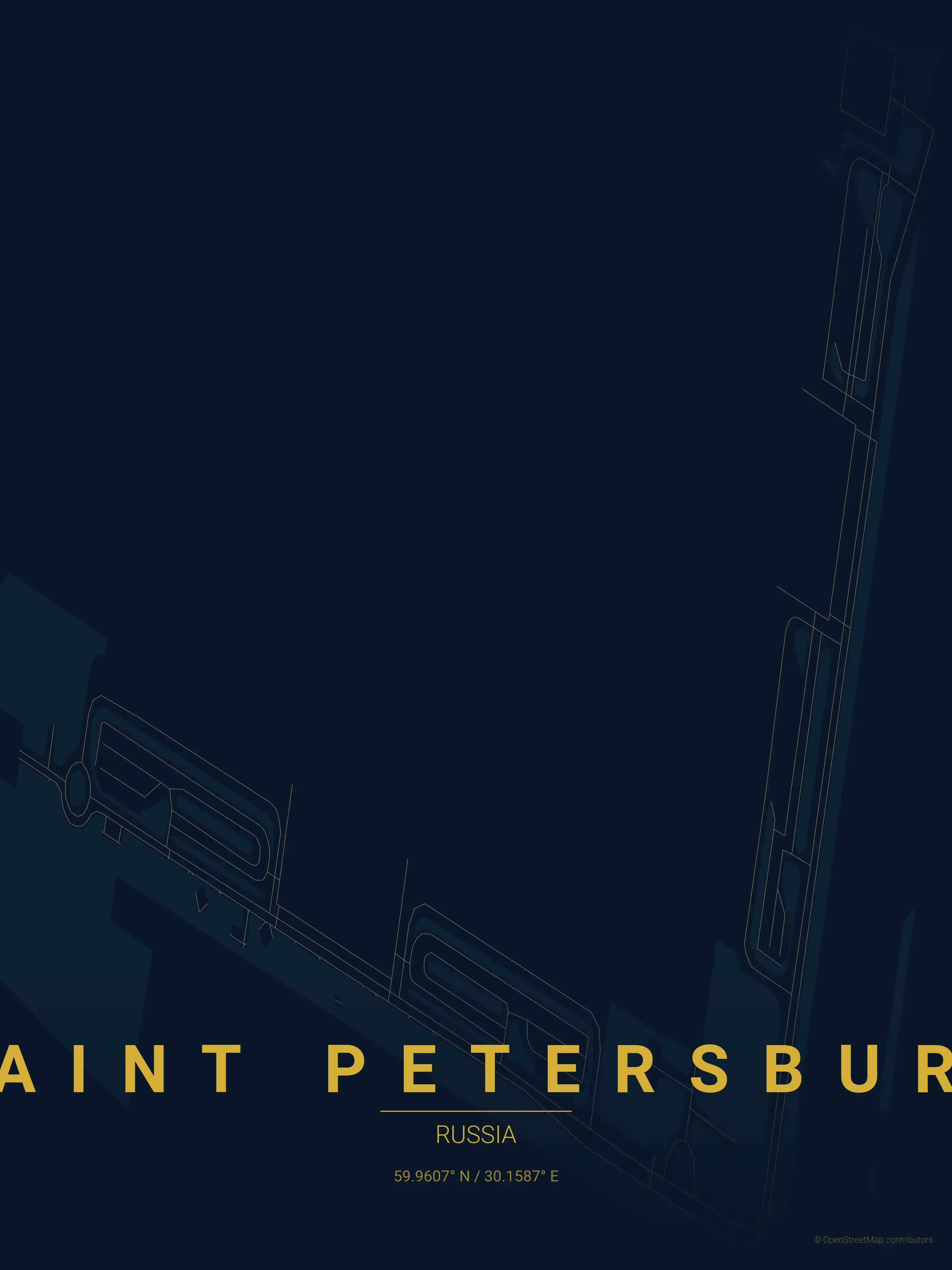 Minimalist midnight_blue street map of Saint Petersburg, Russia - Urban grid art