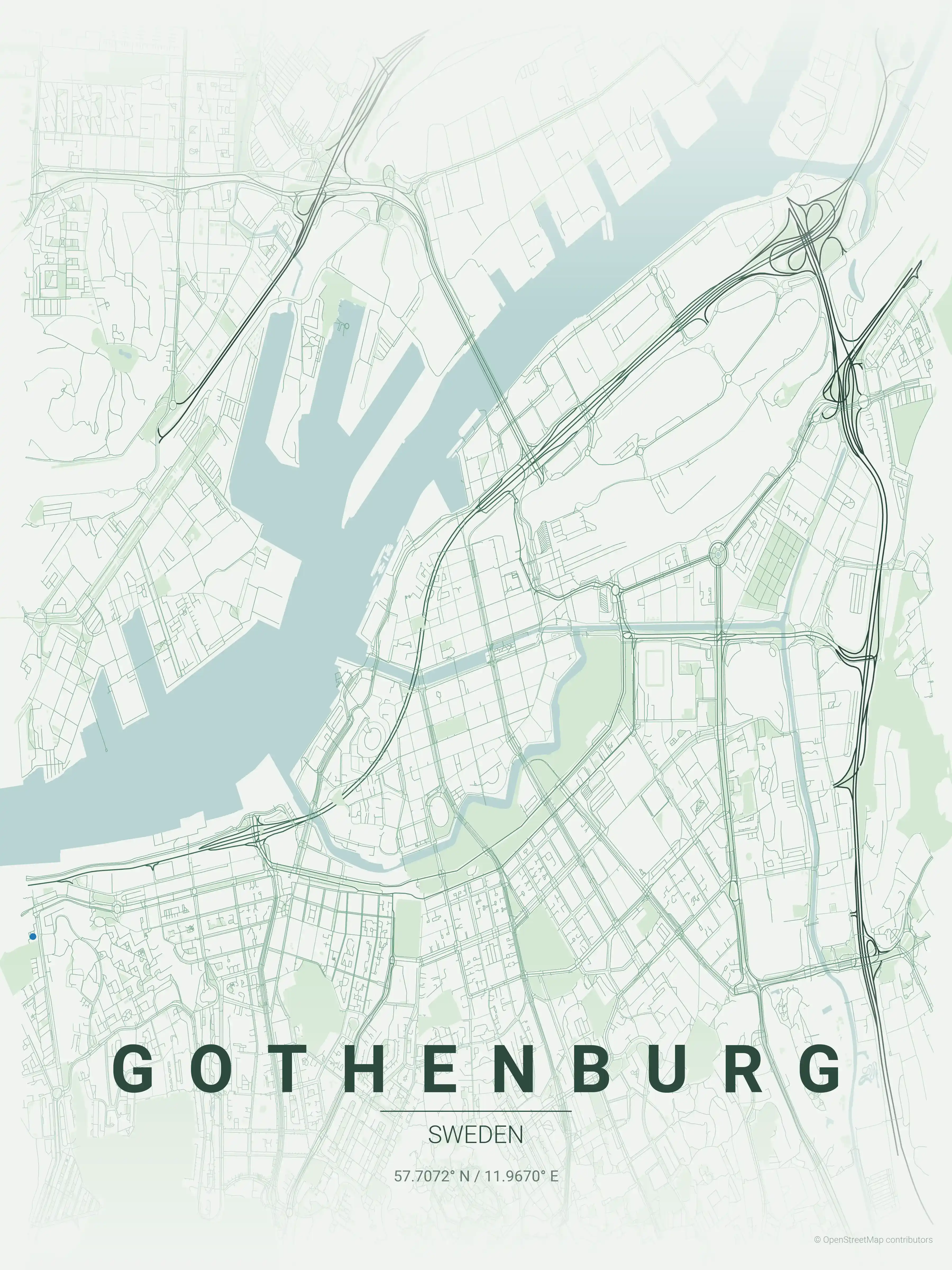 Minimalist forest street map of Gothenburg, Sweden - Urban grid art