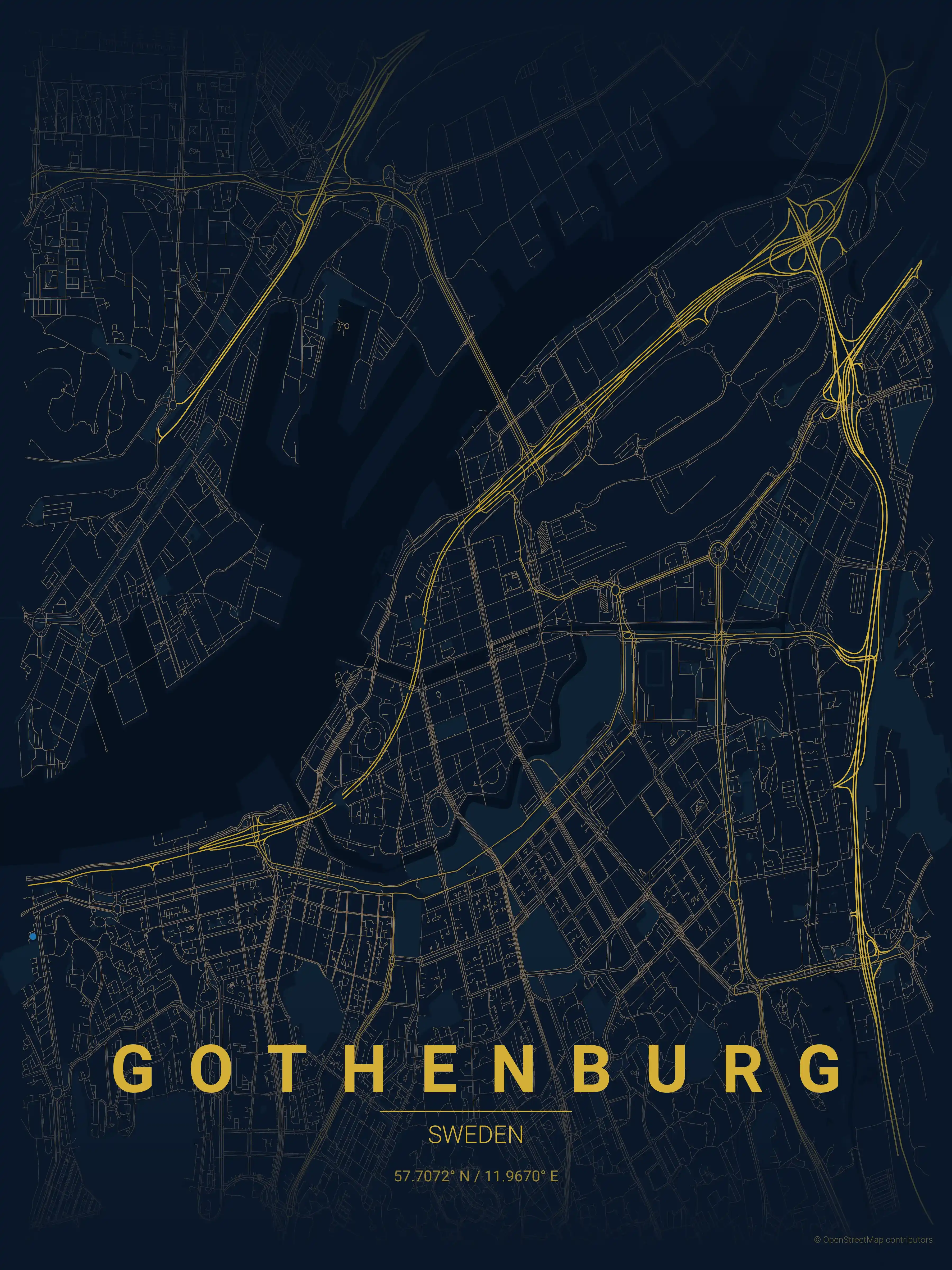 Minimalist midnight_blue street map of Gothenburg, Sweden - Urban grid art