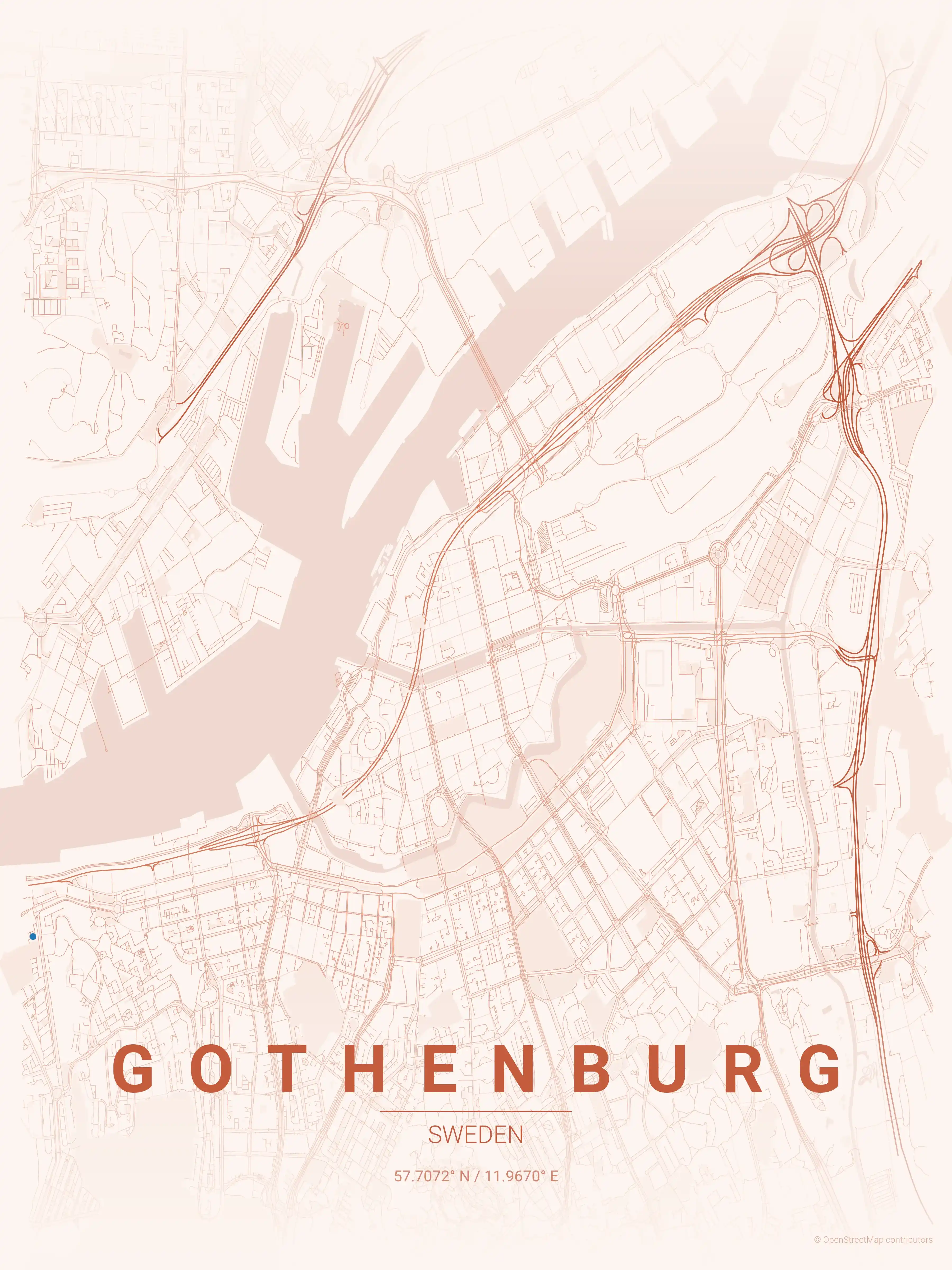 Minimalist sunset street map of Gothenburg, Sweden - Urban grid art