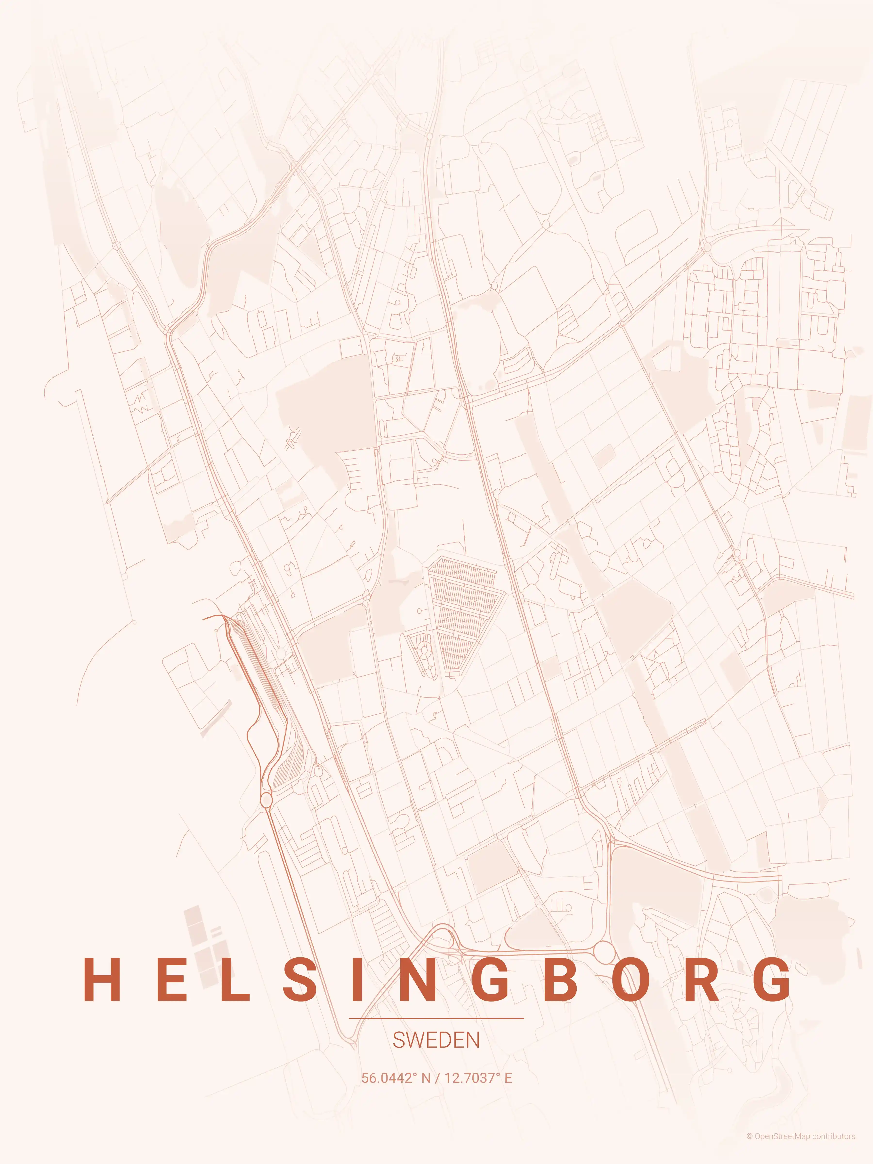 Minimalist sunset street map of Helsingborg, Sweden - Urban grid art
