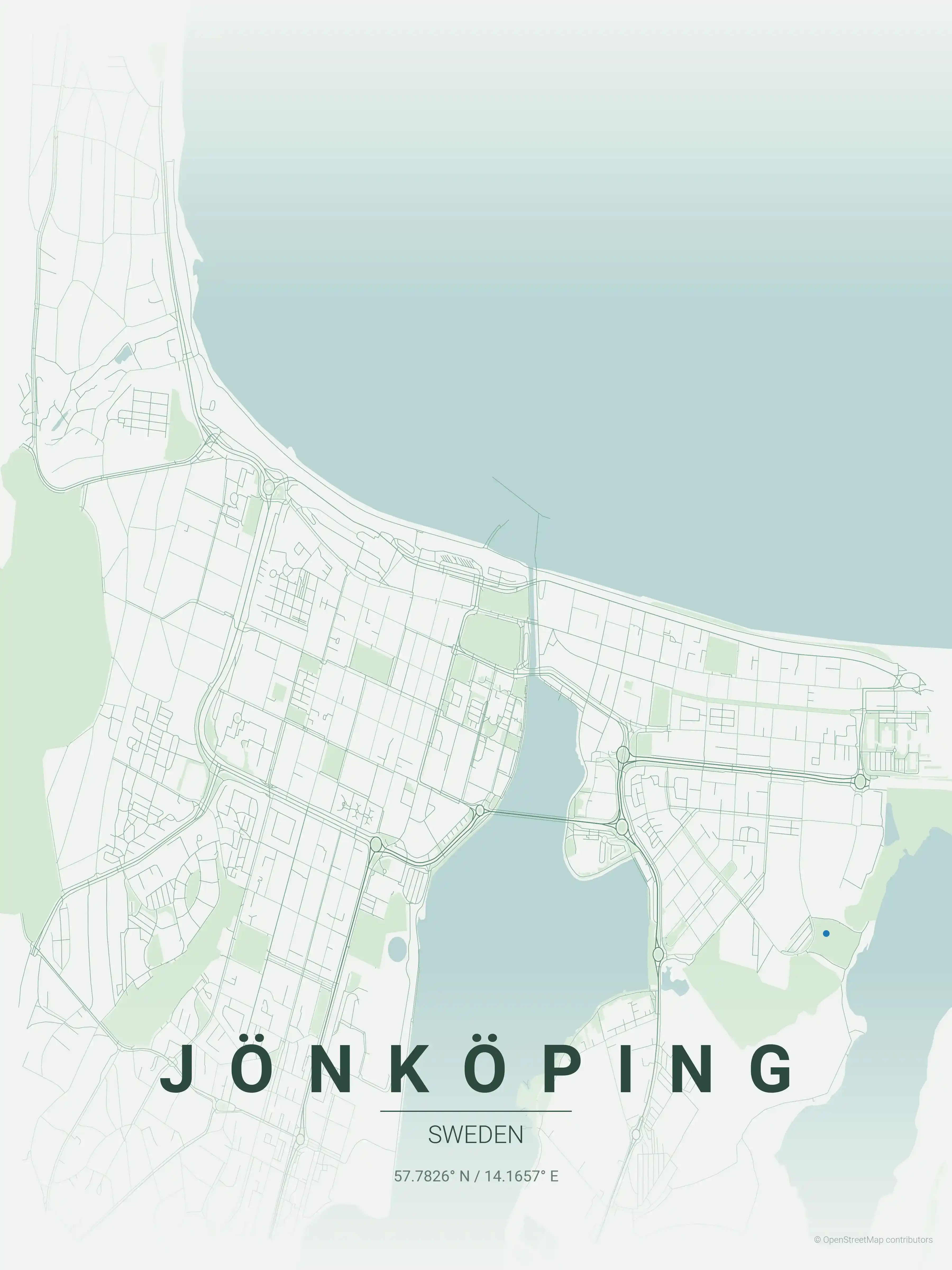 Minimalist forest street map of Jönköping, Sweden - Urban grid art