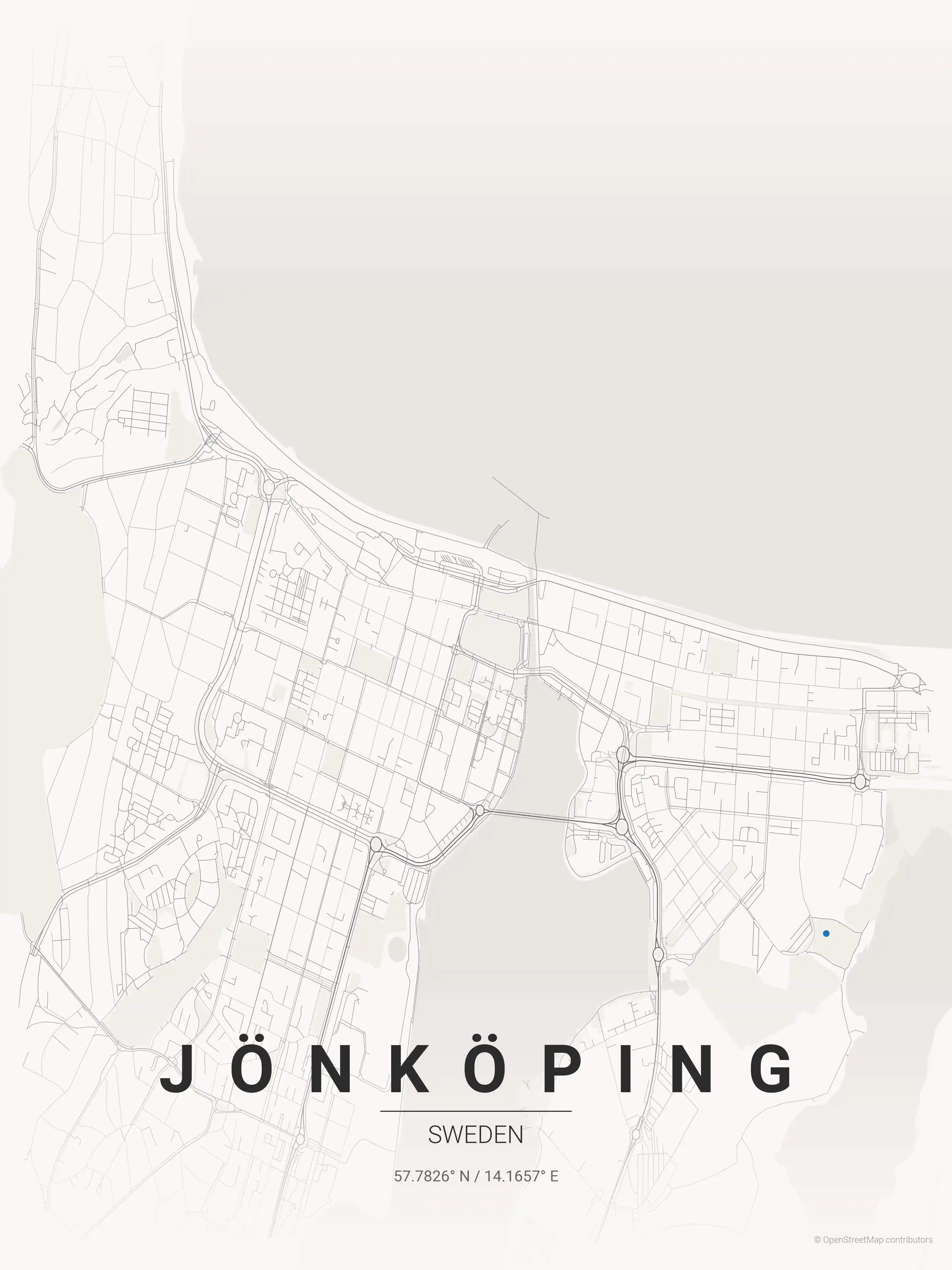 Minimalist japanese_ink street map of Jönköping, Sweden - Urban grid art