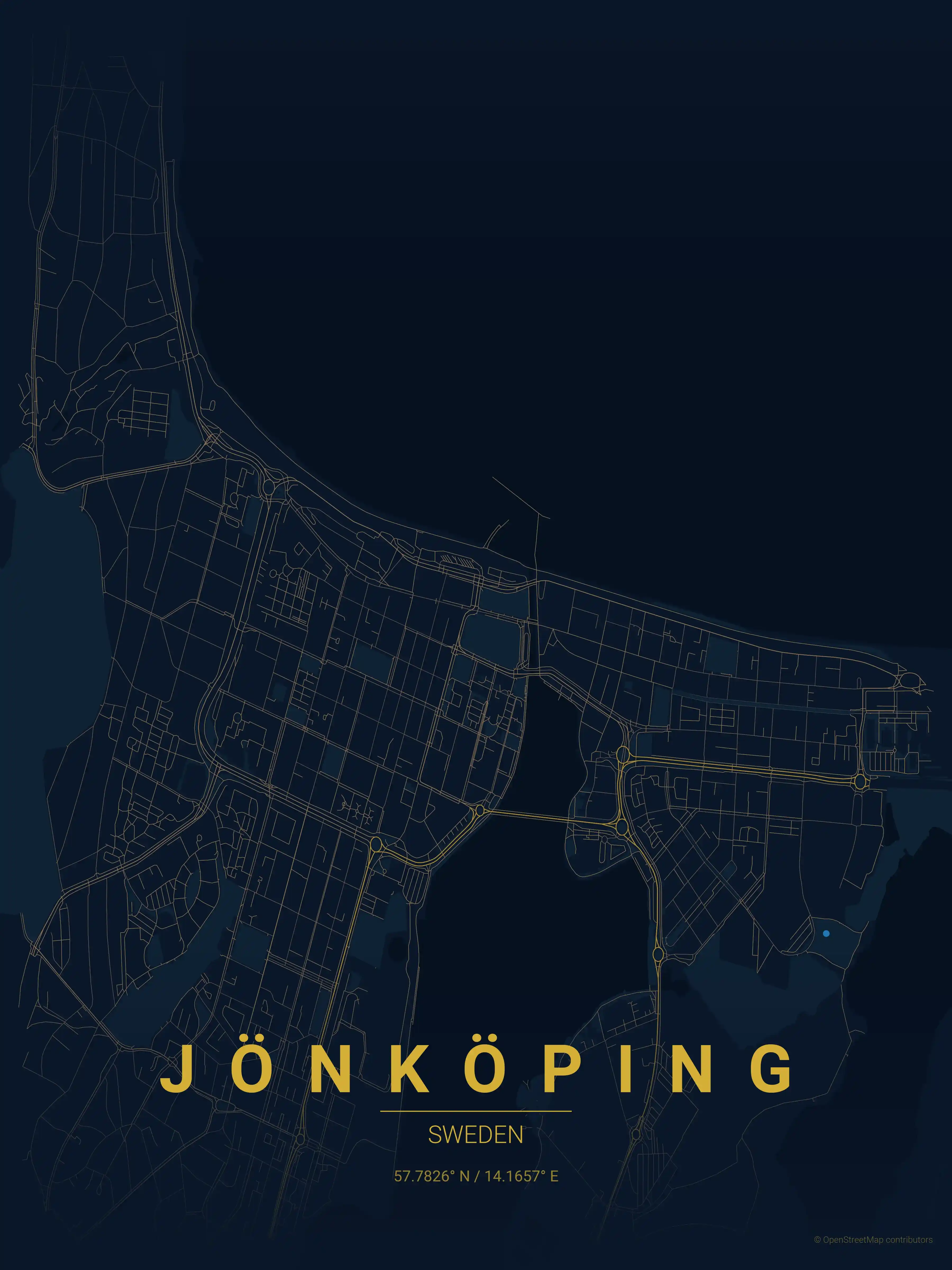 Minimalist midnight_blue street map of Jönköping, Sweden - Urban grid art