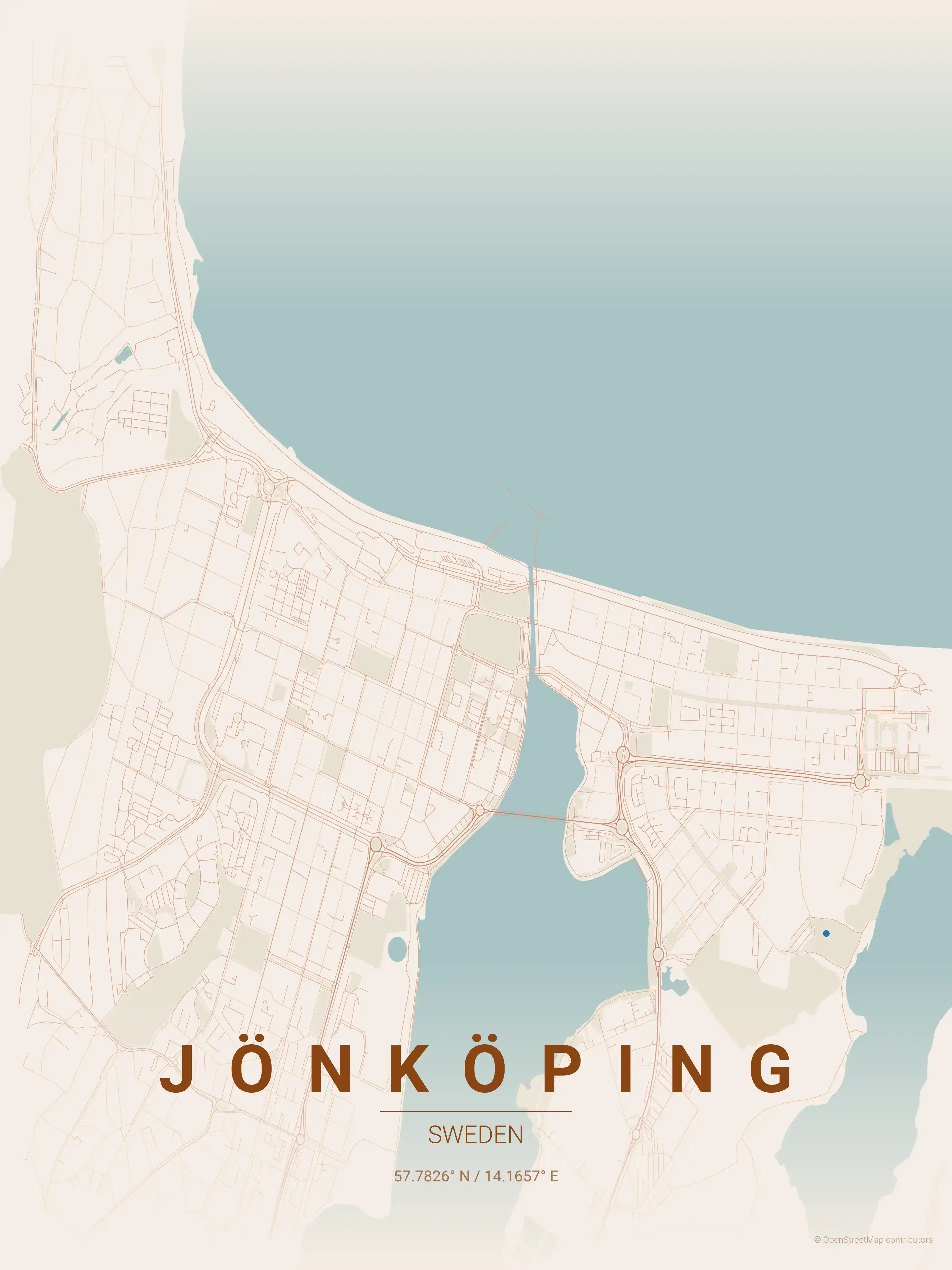 Minimalist terracotta street map of Jönköping, Sweden - Urban grid art