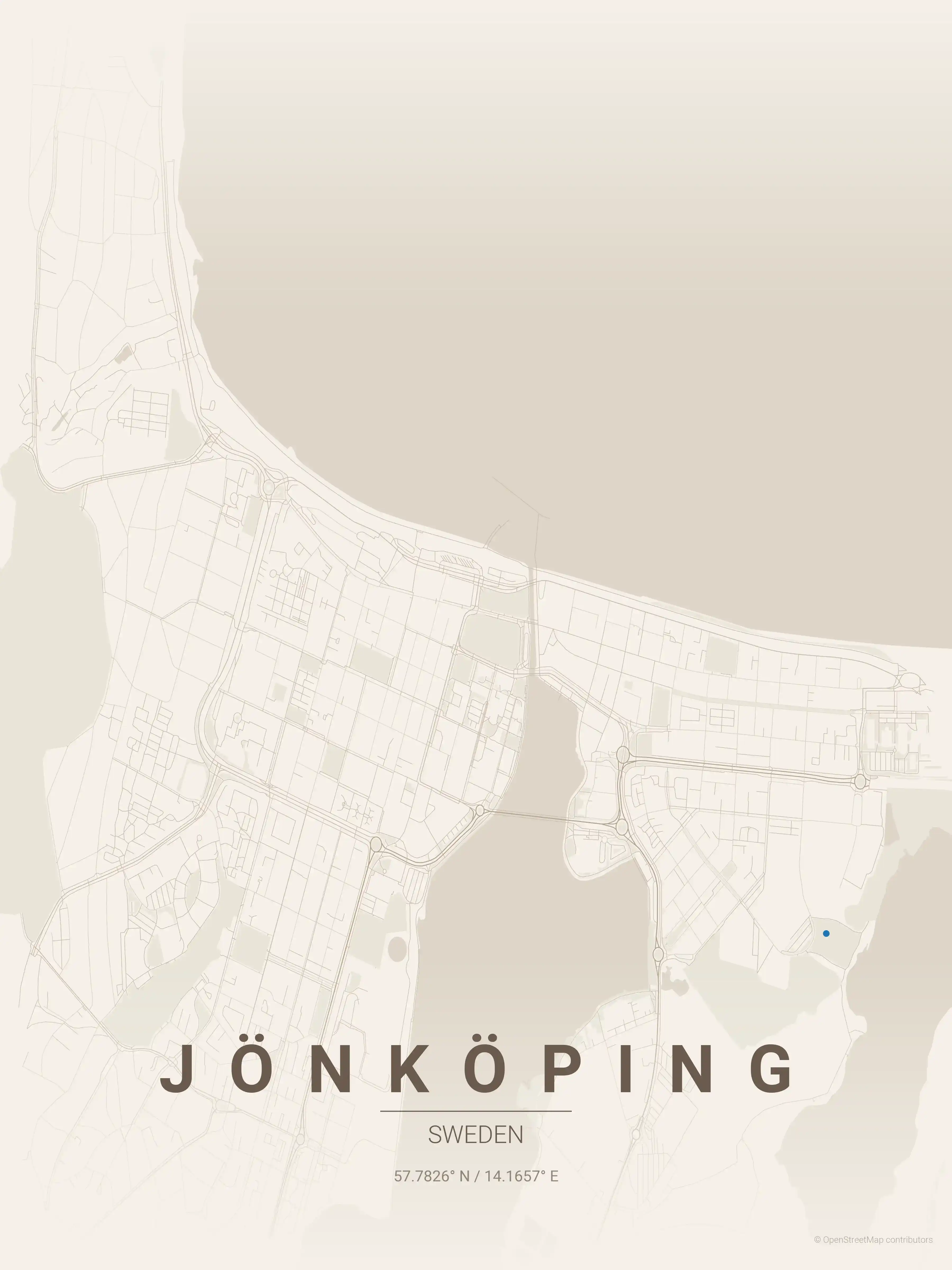 Minimalist warm_beige street map of Jönköping, Sweden - Urban grid art
