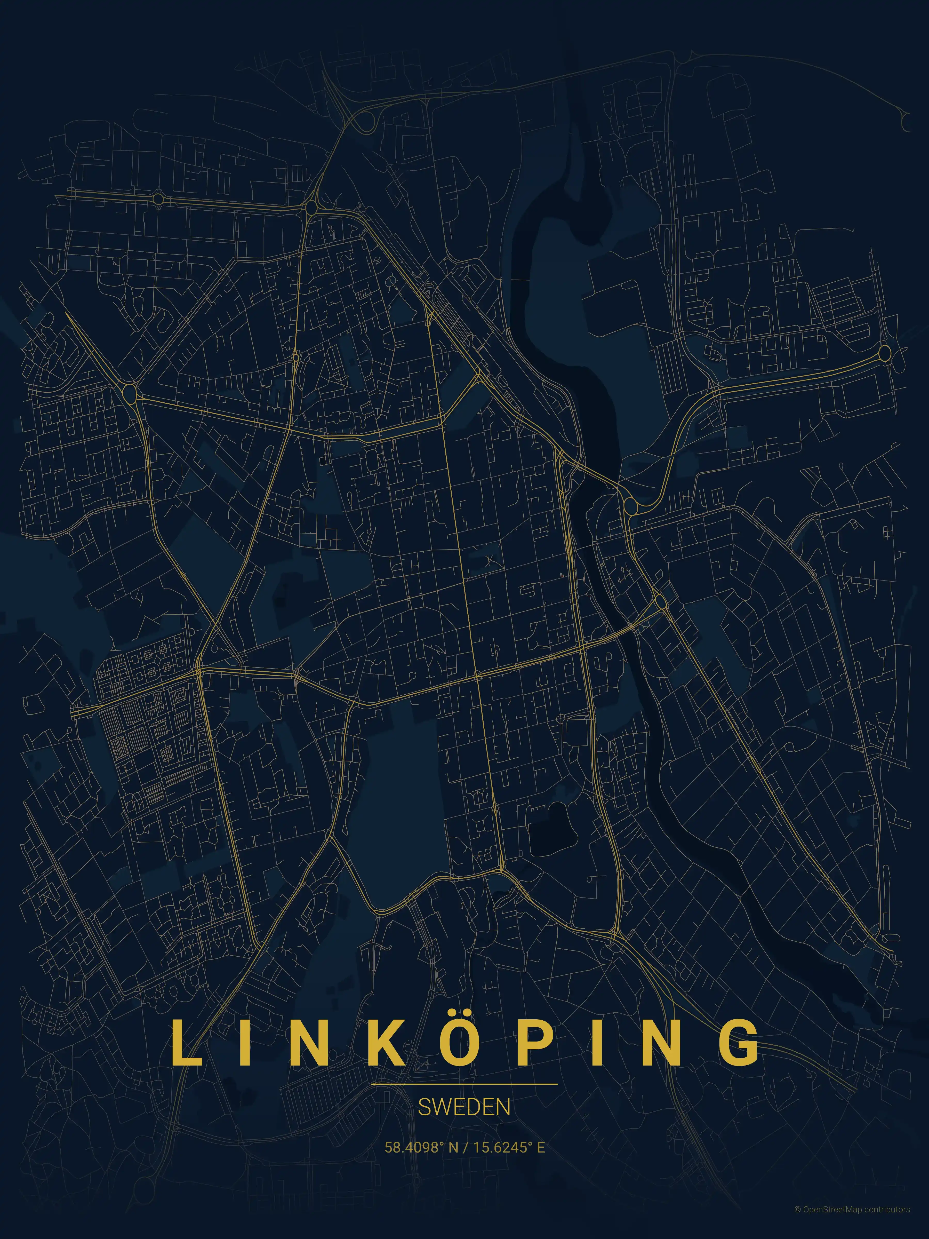 Minimalist midnight_blue street map of Linköping, Sweden - Urban grid art