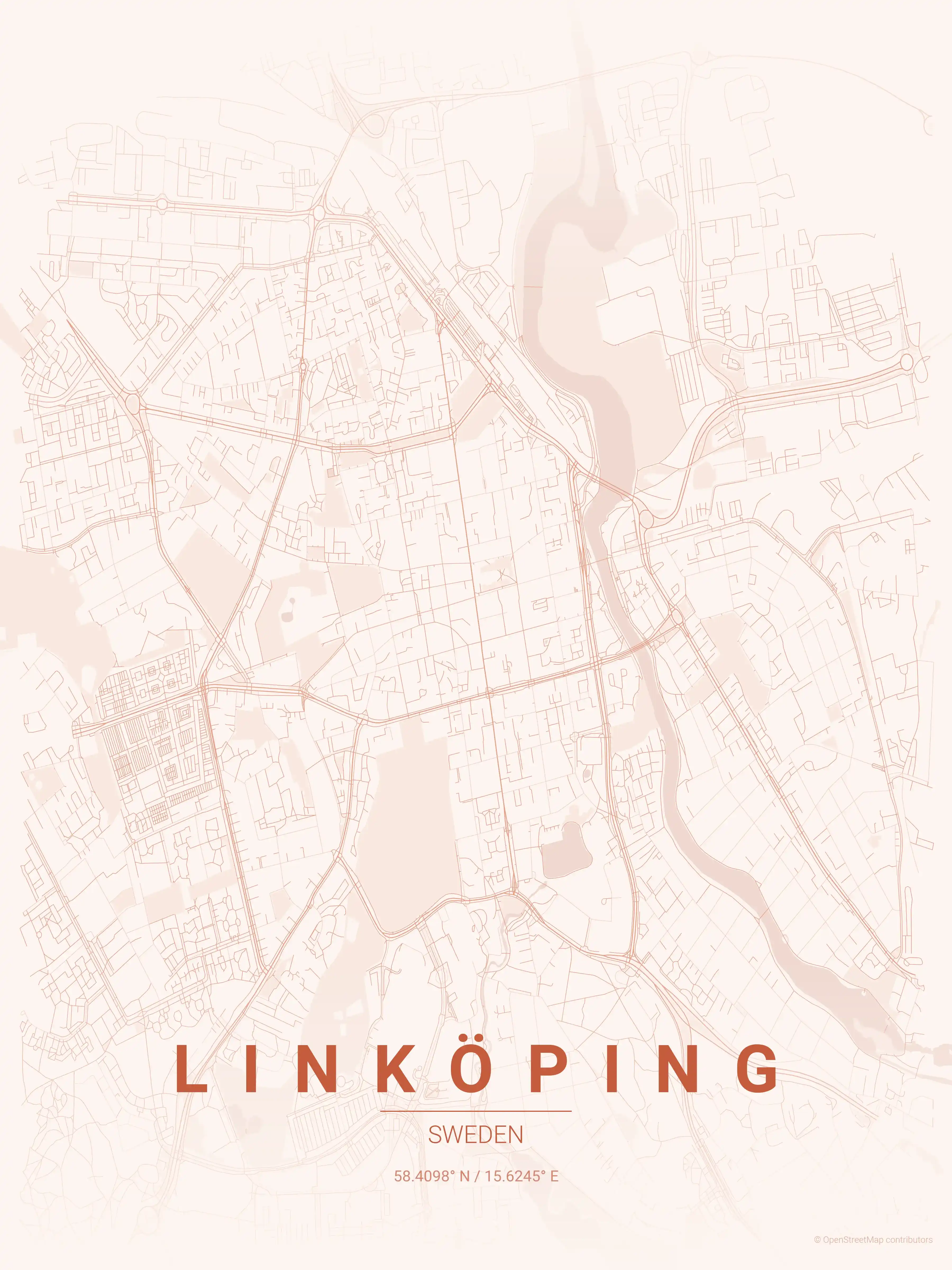 Minimalist sunset street map of Linköping, Sweden - Urban grid art