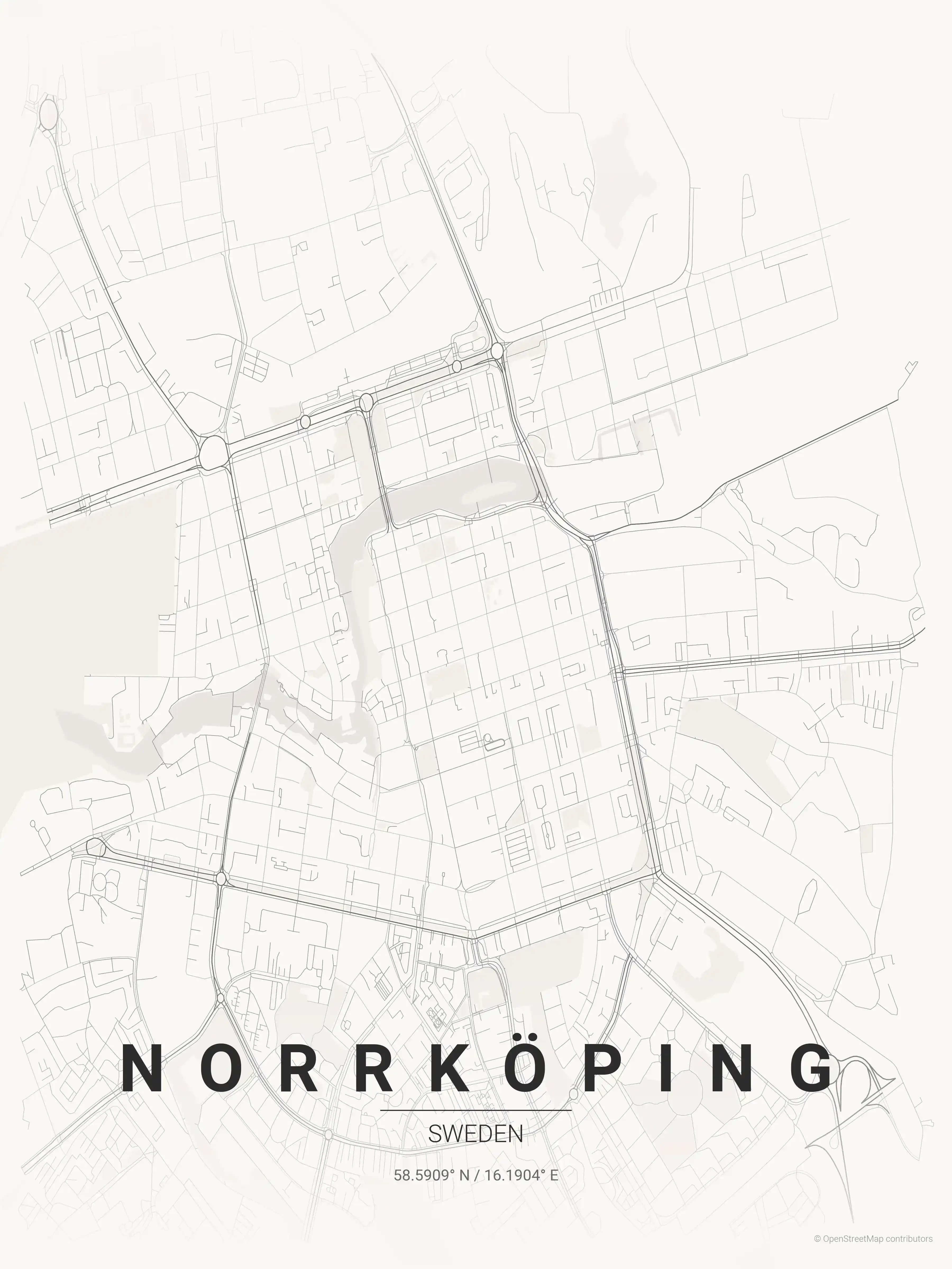 Minimalist japanese_ink street map of Norrköping, Sweden - Urban grid art