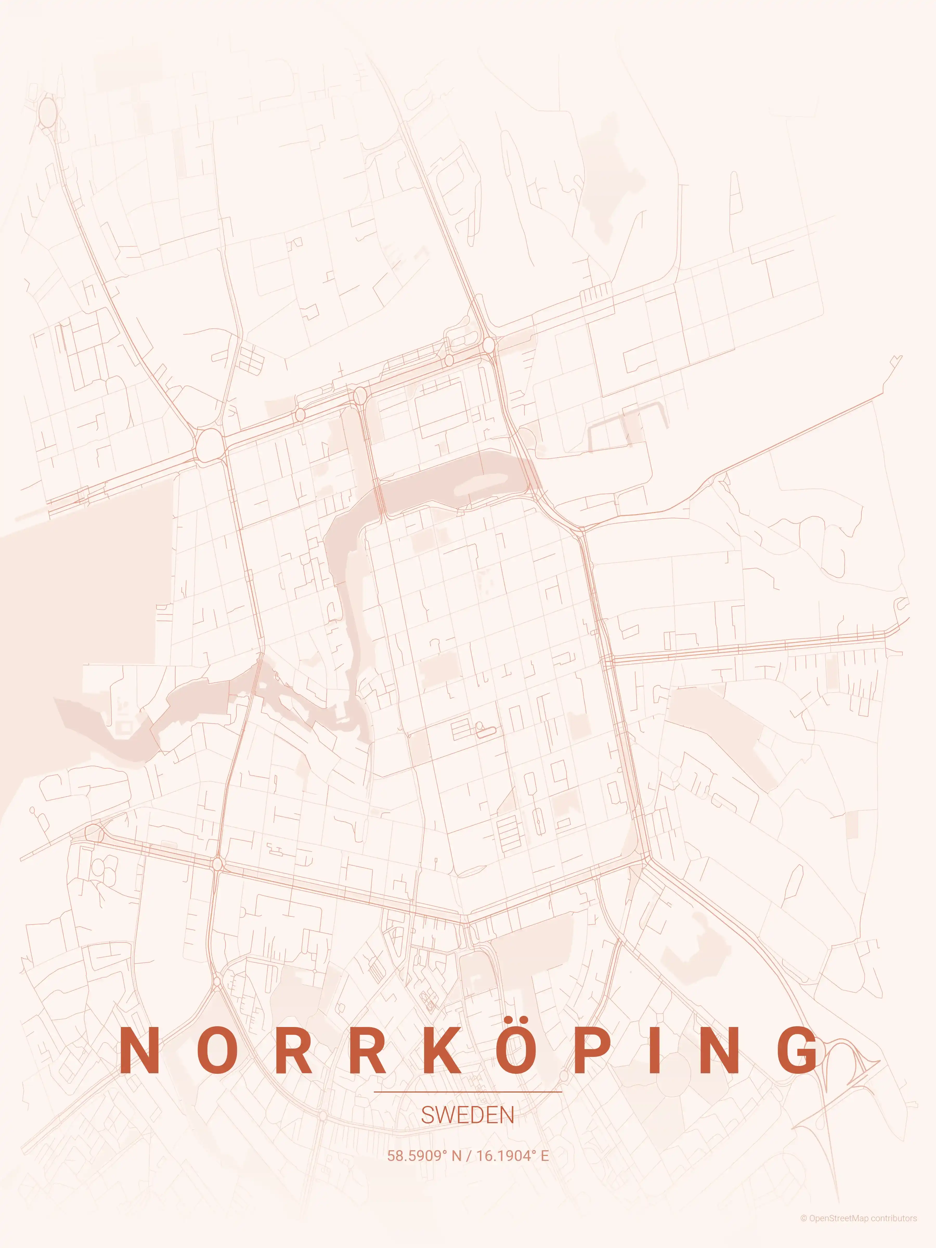 Minimalist sunset street map of Norrköping, Sweden - Urban grid art
