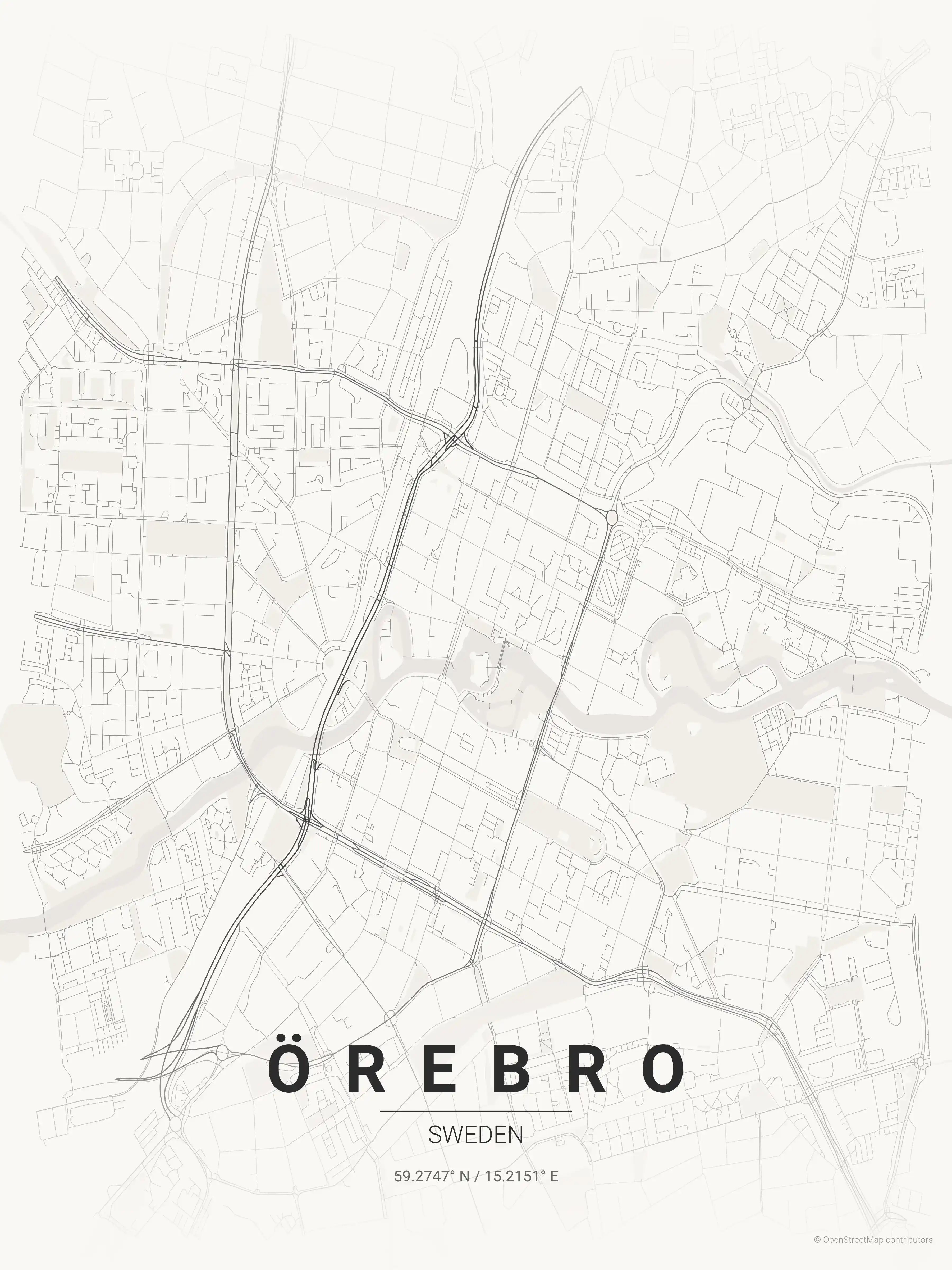 Minimalist japanese_ink street map of Örebro, Sweden - Urban grid art