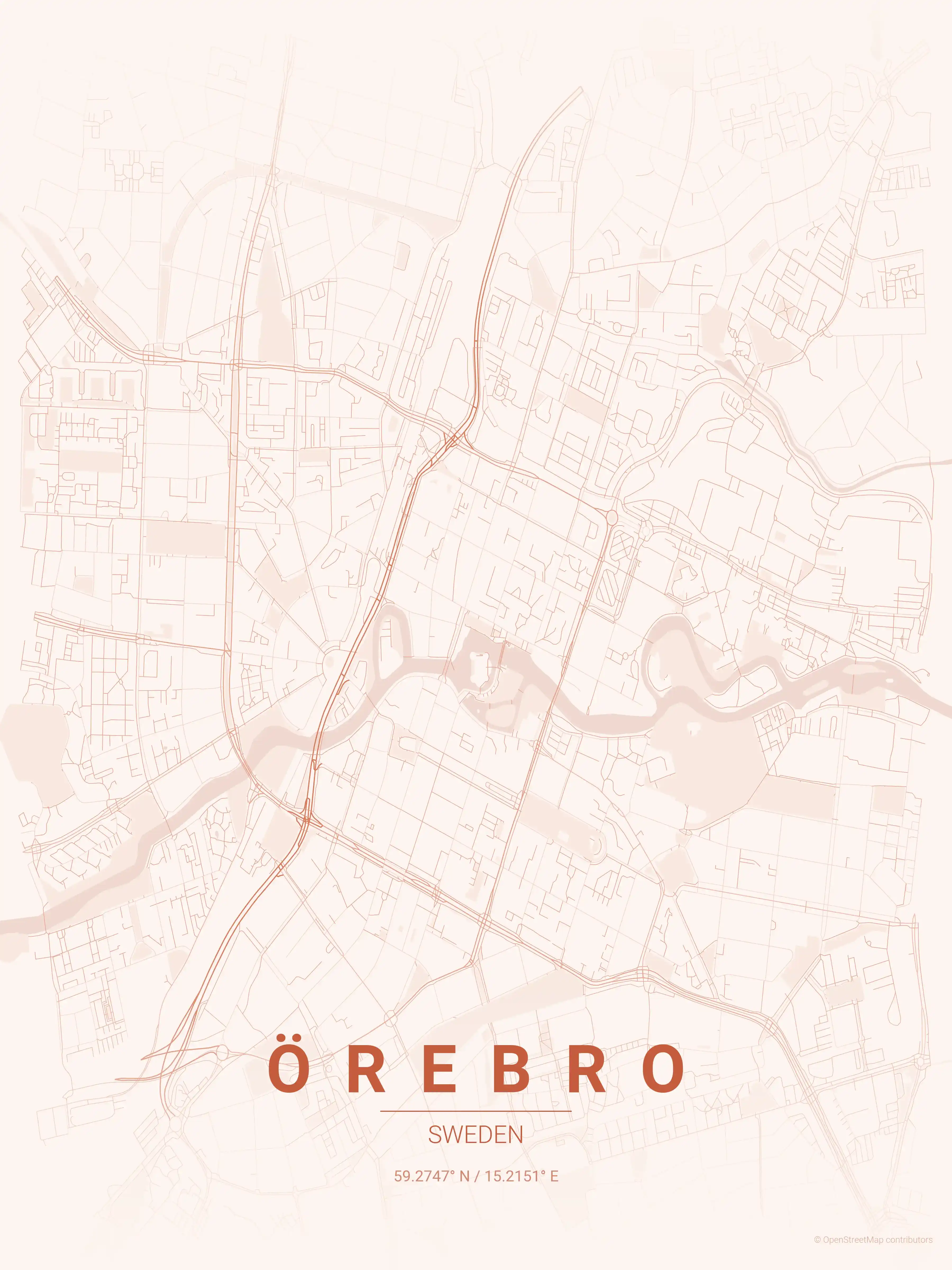 Minimalist sunset street map of Örebro, Sweden - Urban grid art