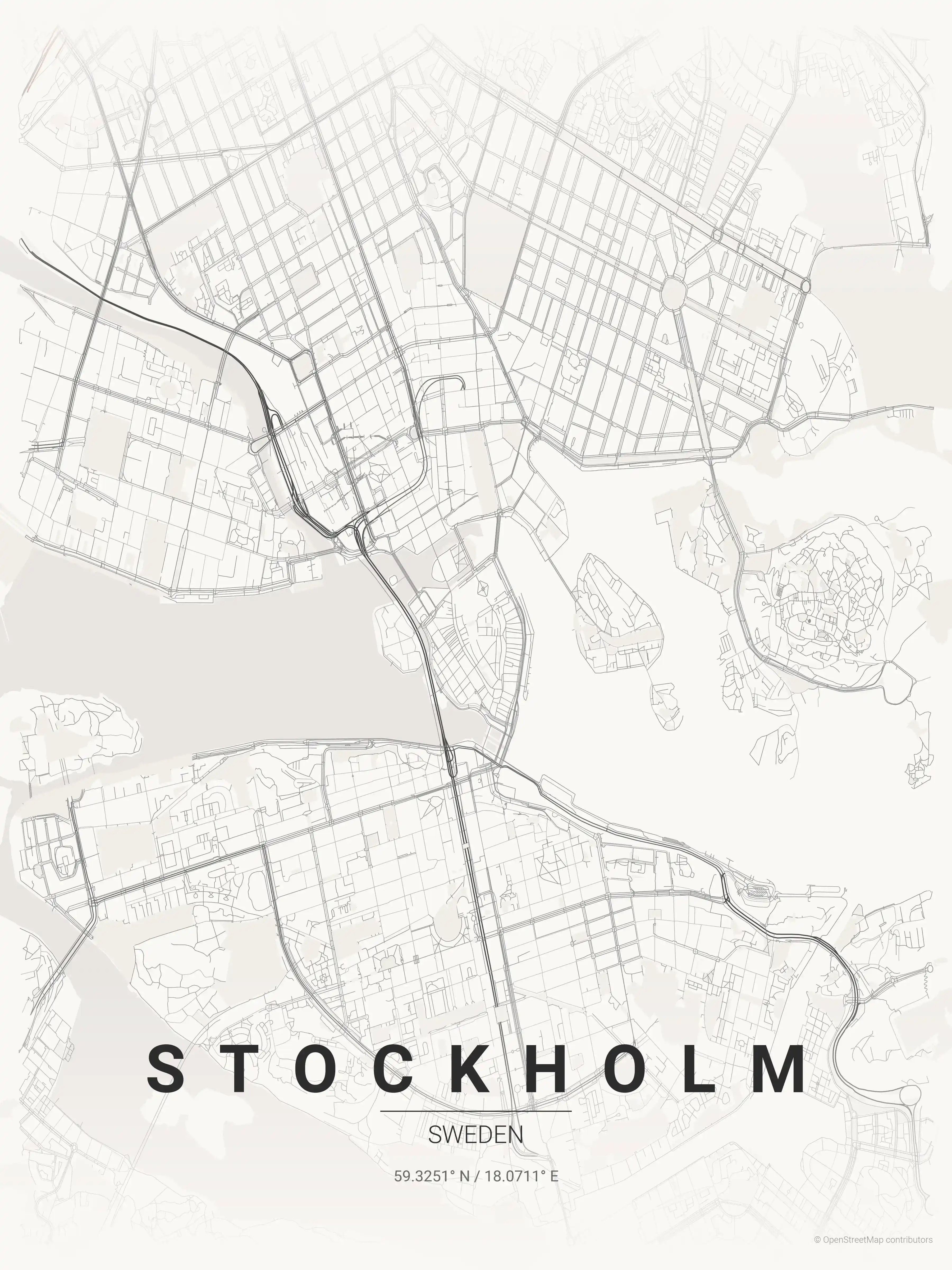 Minimalist japanese_ink street map of Stockholm, Sweden - Urban grid art