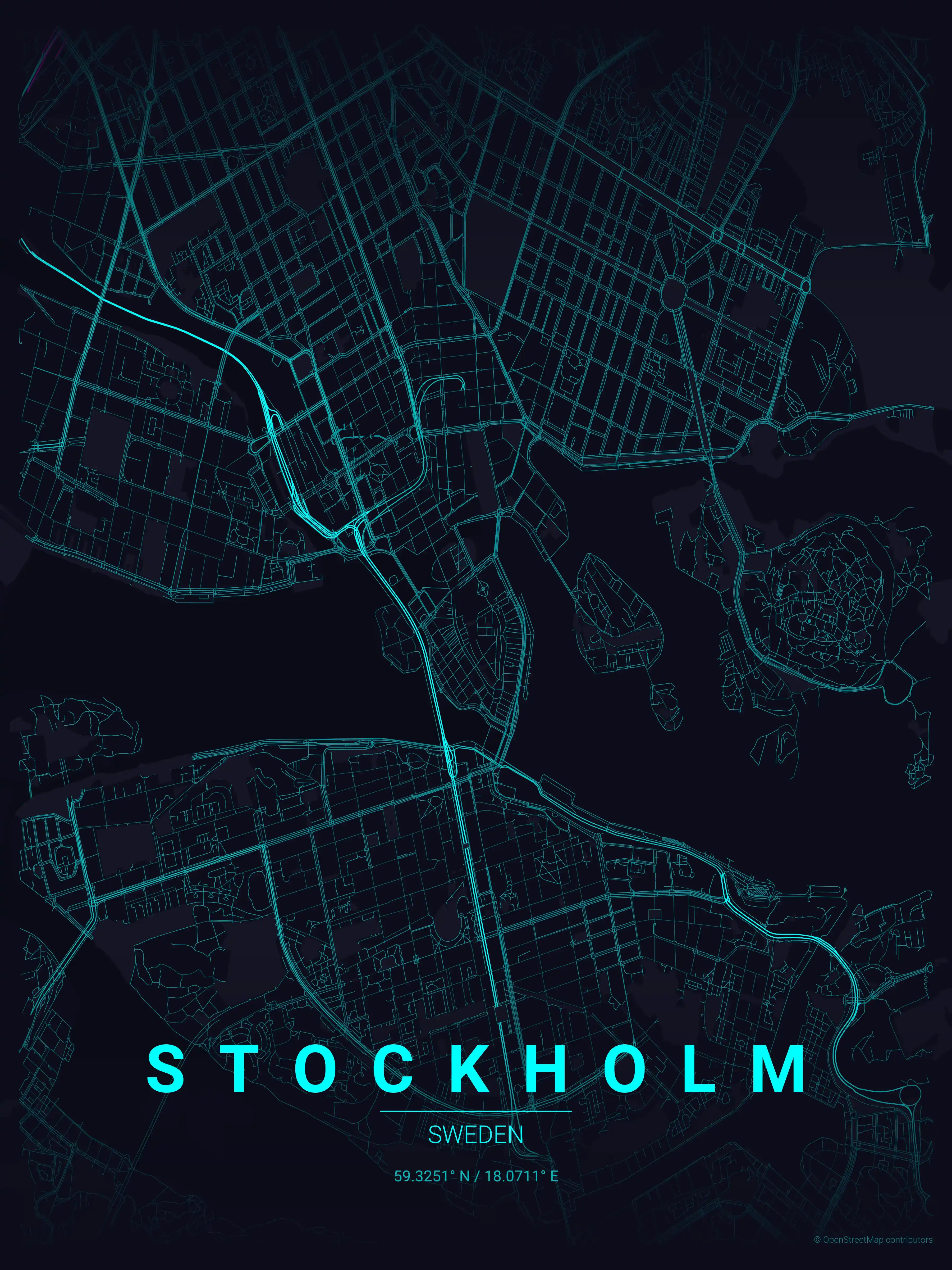 Minimalist neon_cyberpunk street map of Stockholm, Sweden - Urban grid art