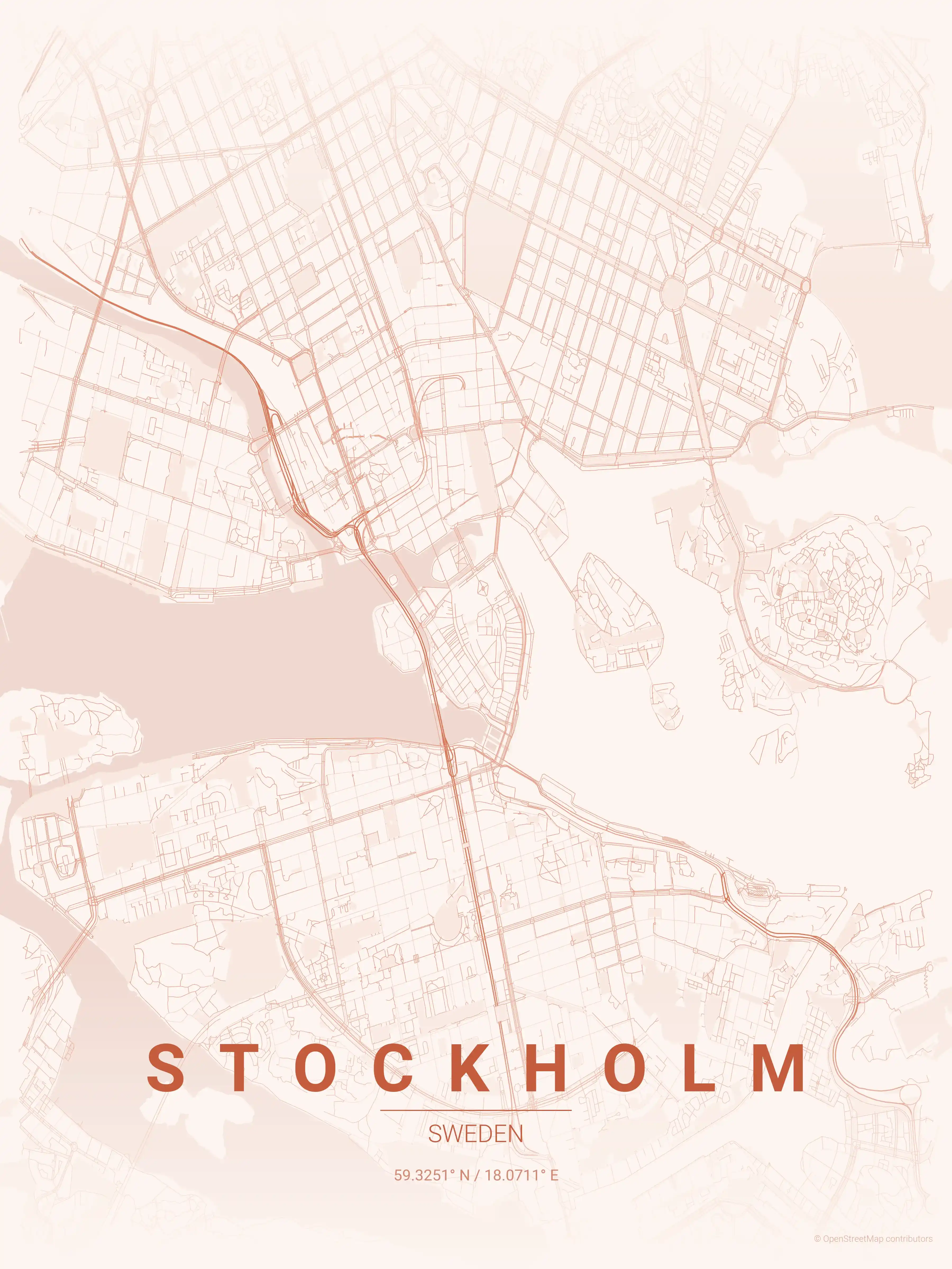 Minimalist sunset street map of Stockholm, Sweden - Urban grid art