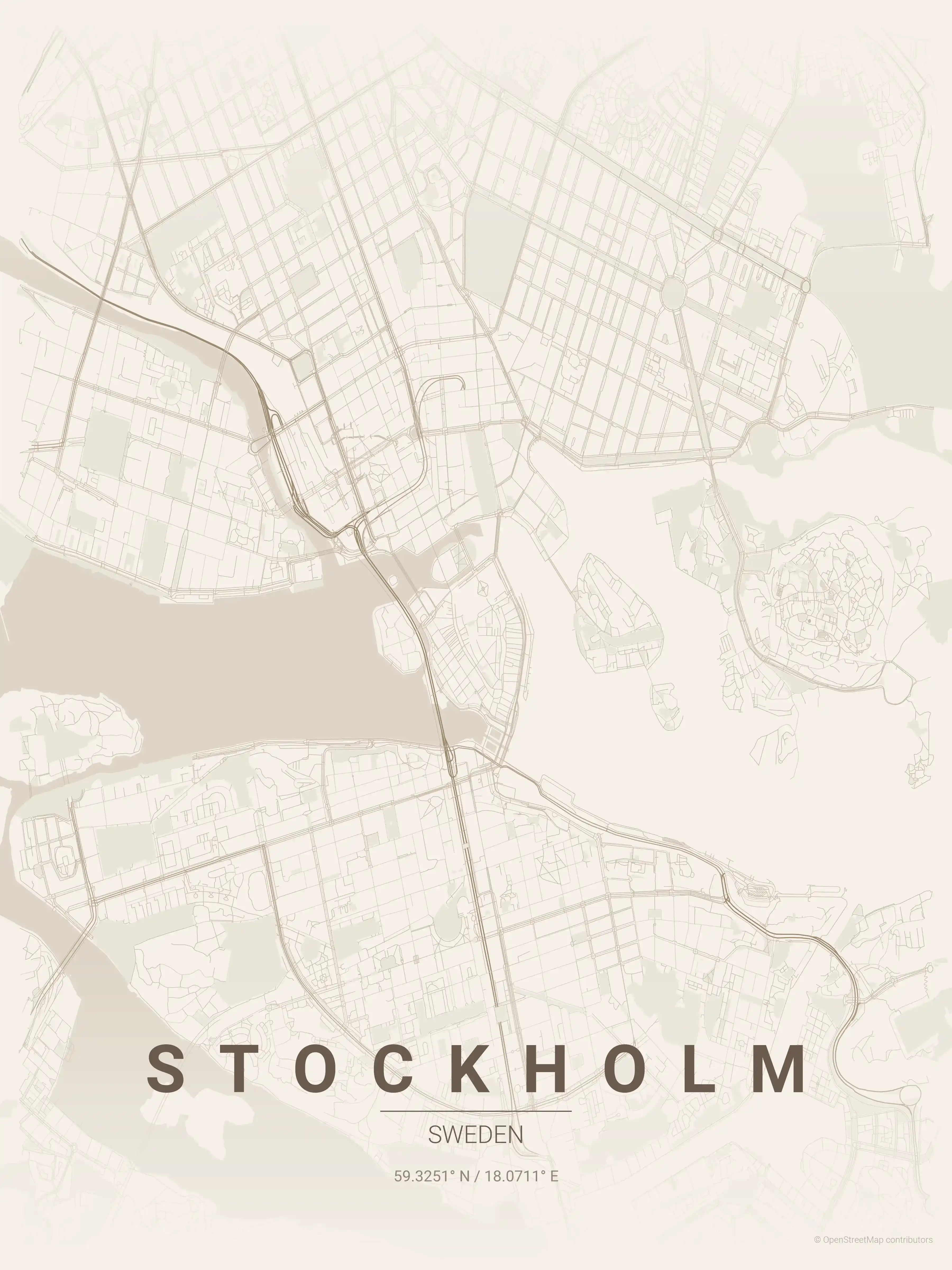 Minimalist warm_beige street map of Stockholm, Sweden - Urban grid art