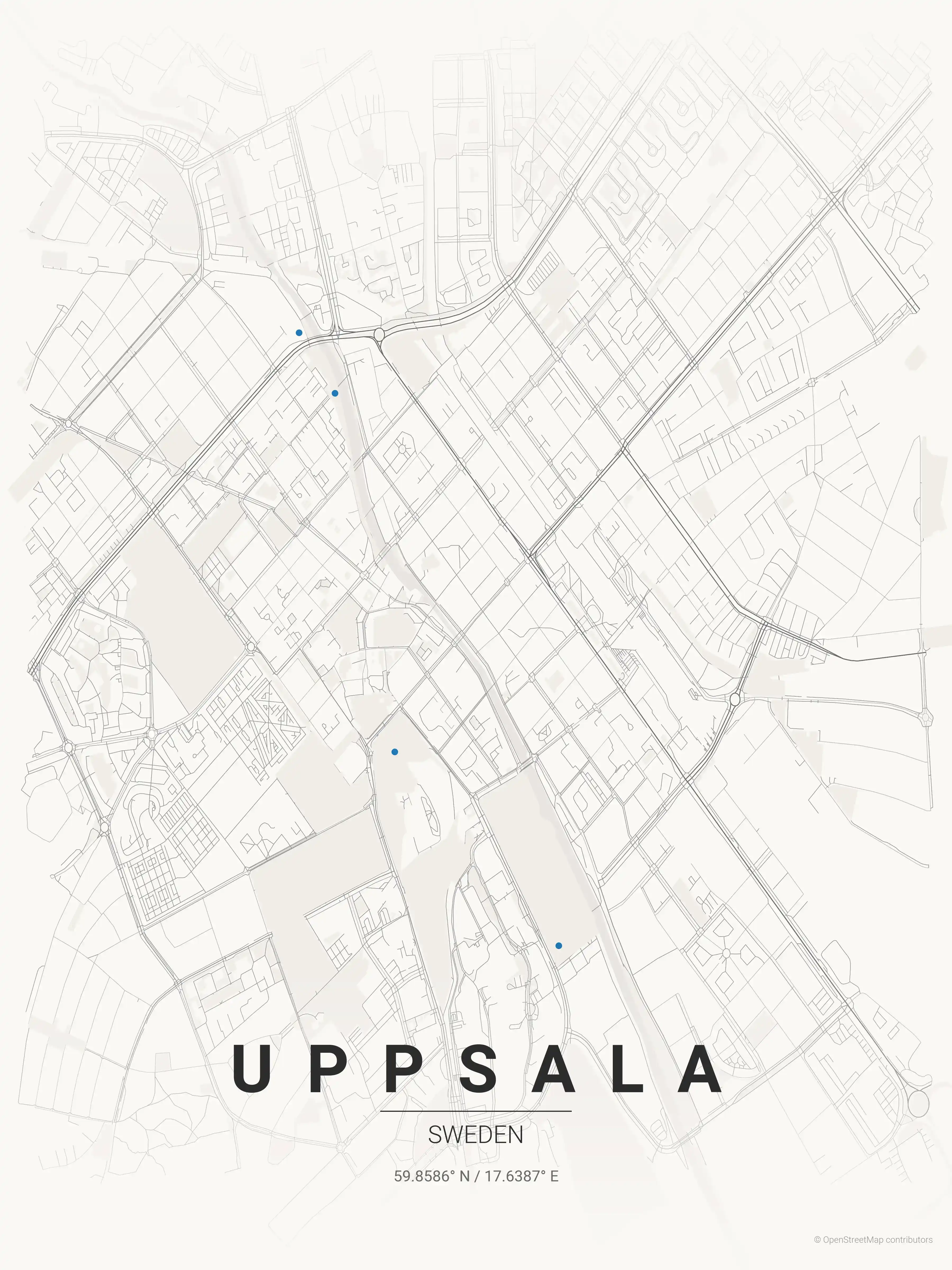 Minimalist japanese_ink street map of Uppsala, Sweden - Urban grid art