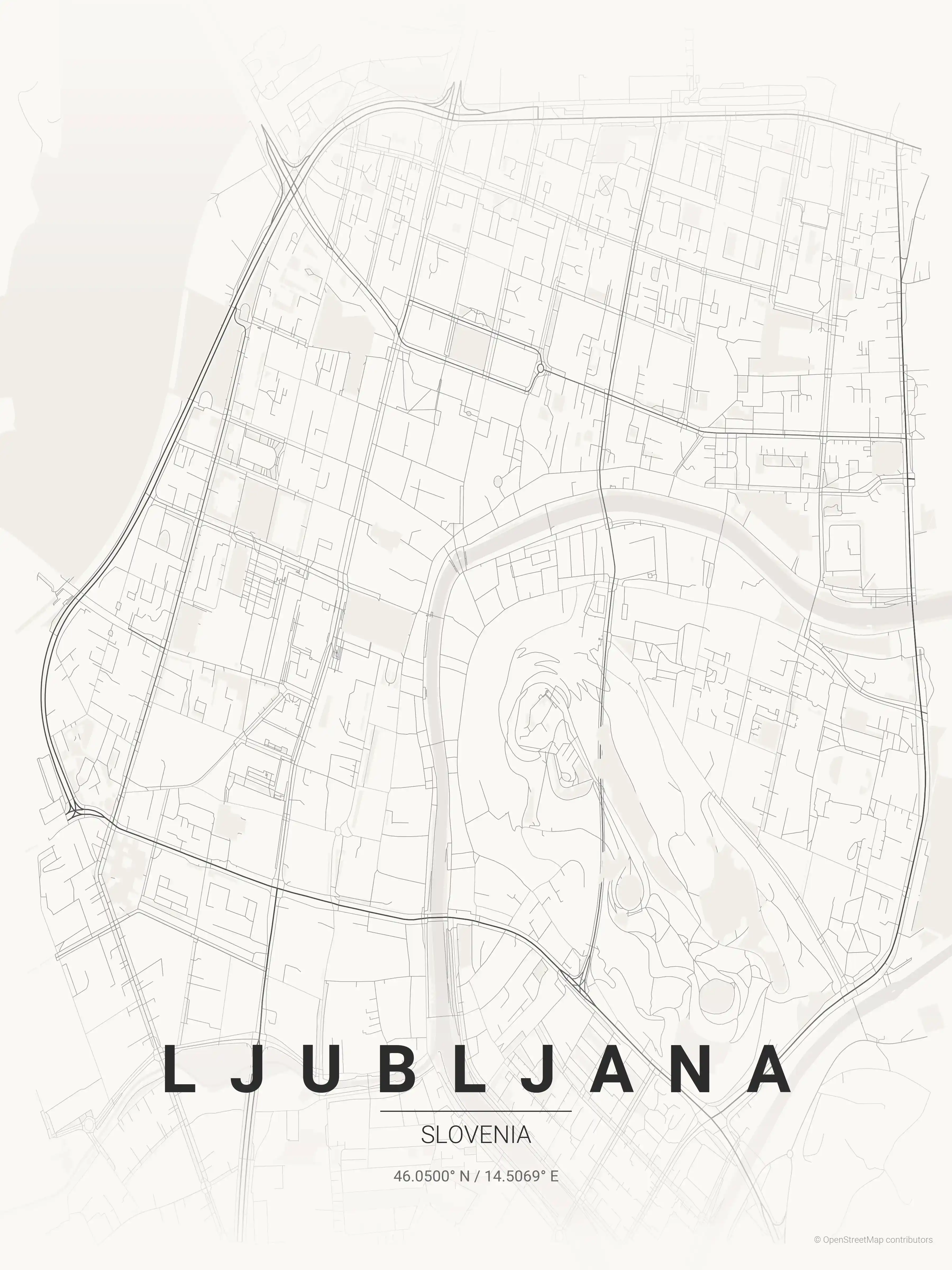 Minimalist japanese_ink street map of Ljubljana, Slovenia - Urban grid art