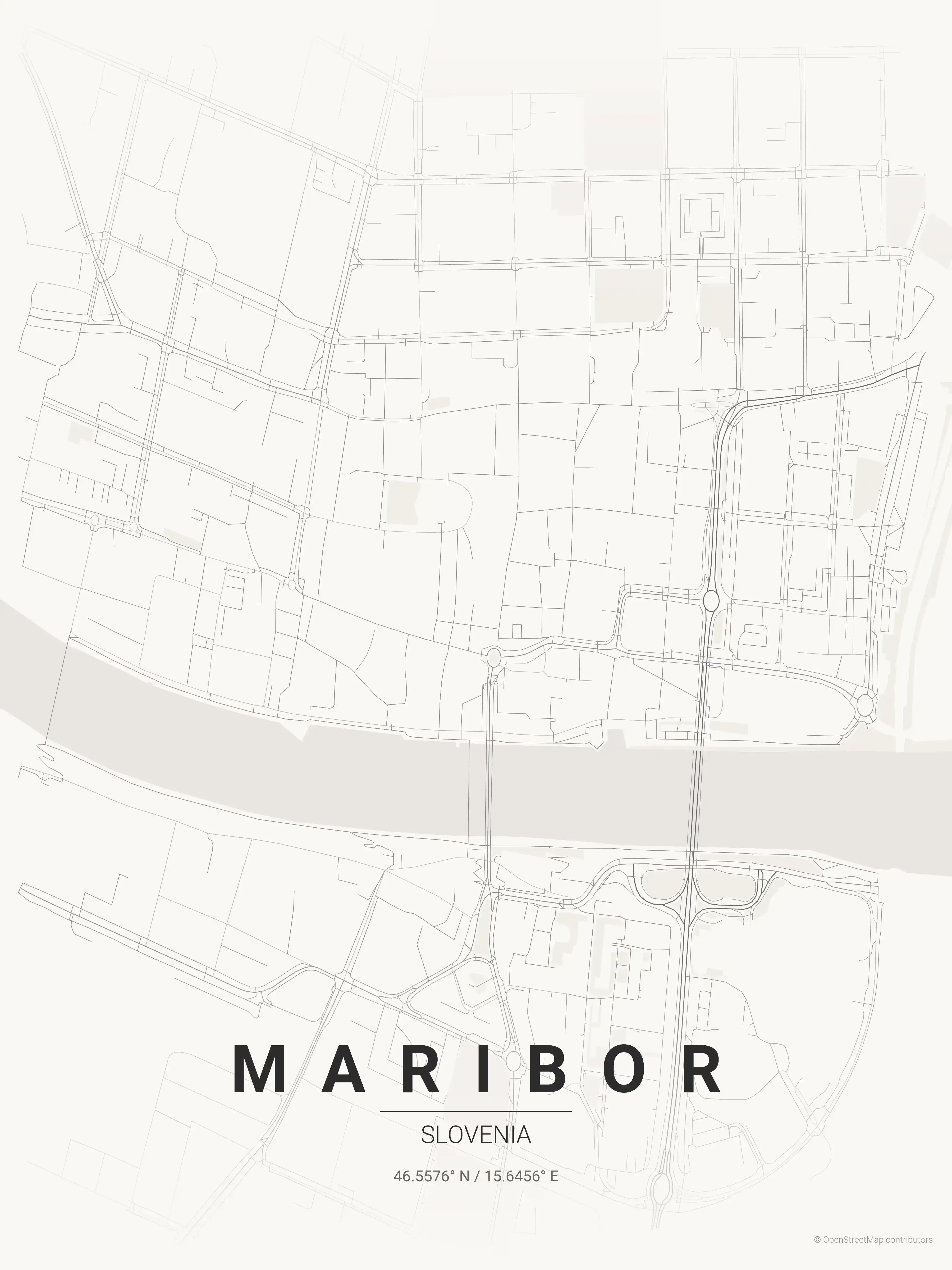 Minimalist japanese_ink street map of Maribor, Slovenia - Urban grid art