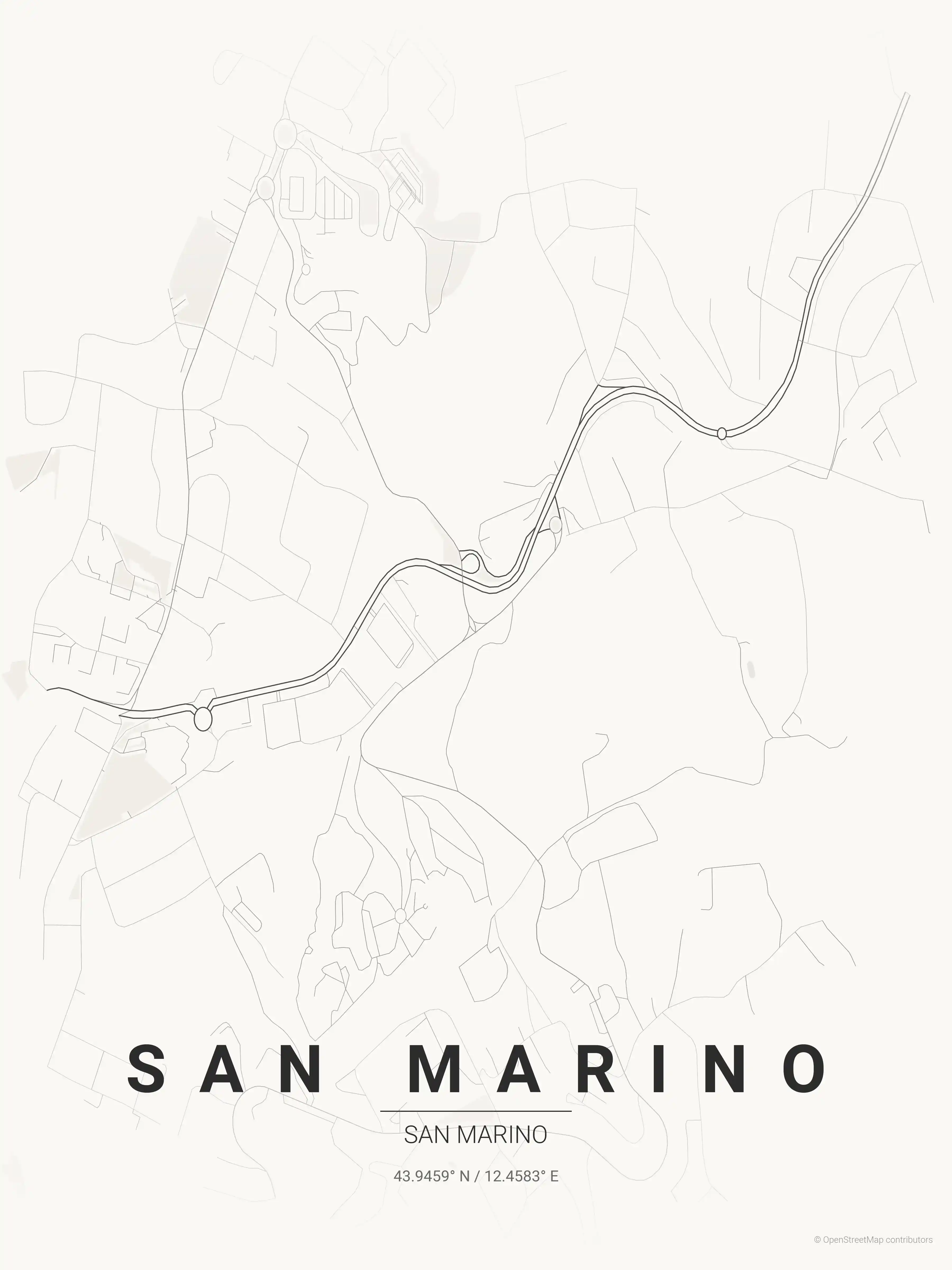 Minimalist japanese_ink street map of San Marino, San Marino - Urban grid art